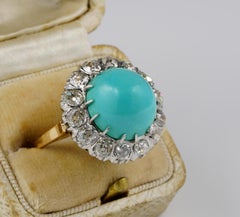 Rare Turquoise 2.80 Carat Old Diamond Platinum Gold Ring