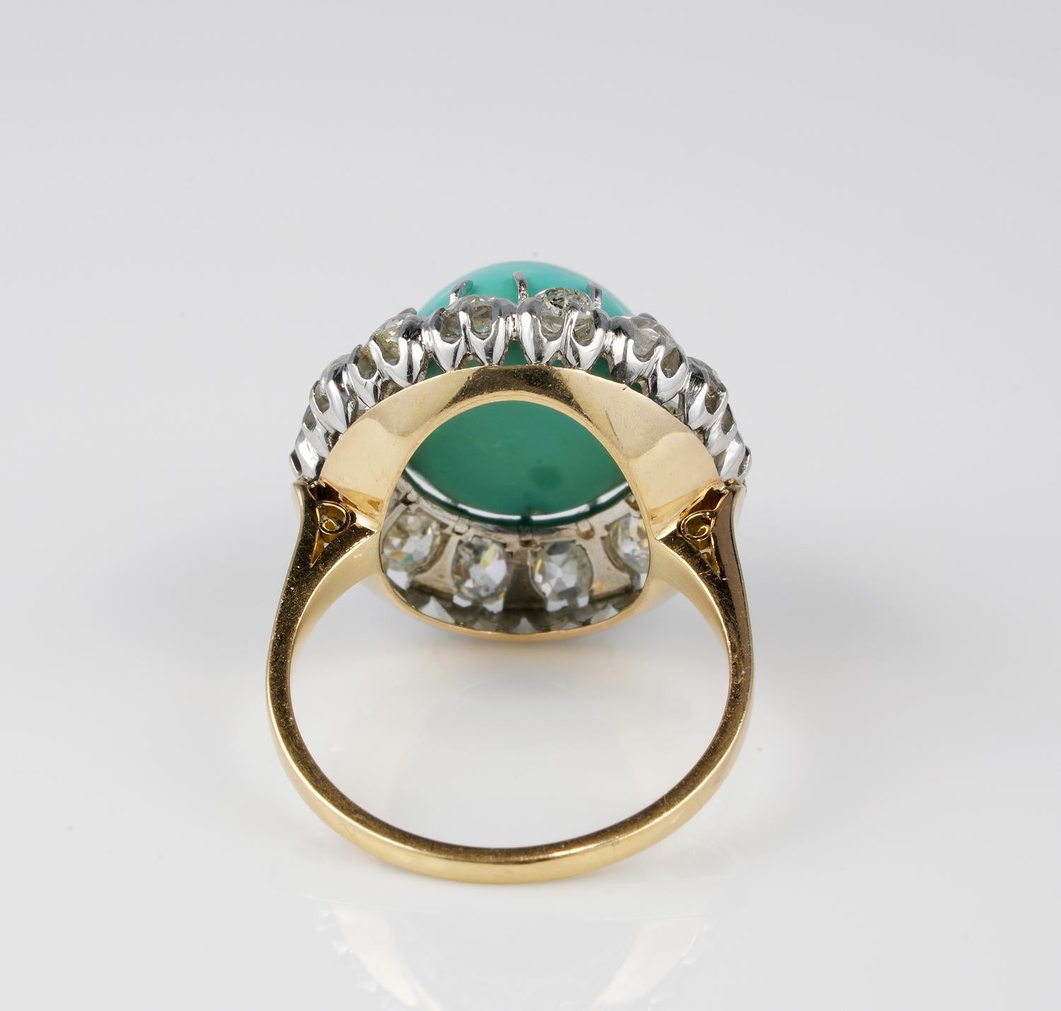 Edwardian Rare Turquoise 2.80 Carat Old Diamond Platinum Gold Ring For Sale