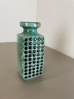 rare turquoise fat lava "DOTS" Ceramic Vase VEB HALDENSLEBEN, GDR Germany, 1970s
