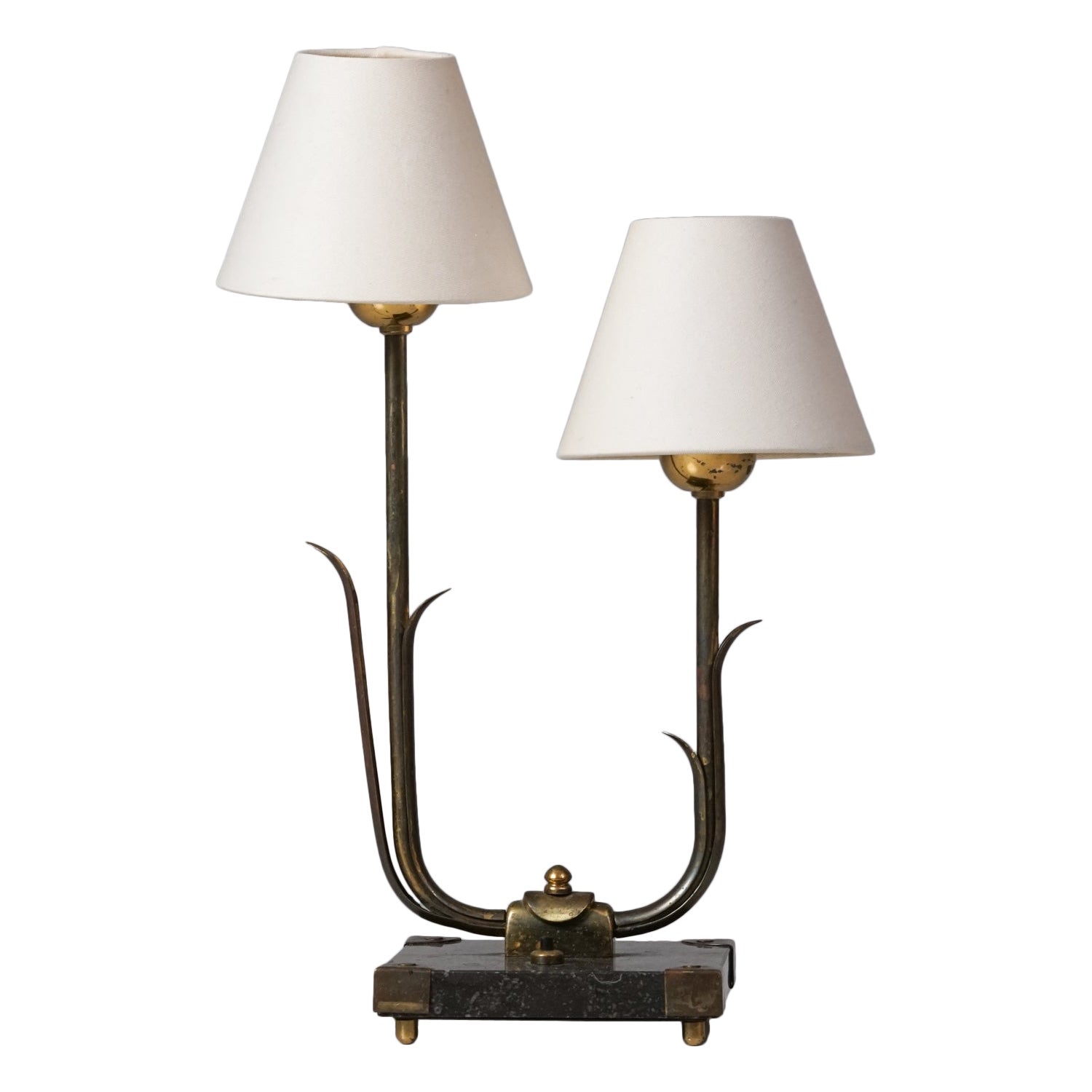 Rara lámpara de mesa orgánica de dos brazos, Valinte Oy, años 50