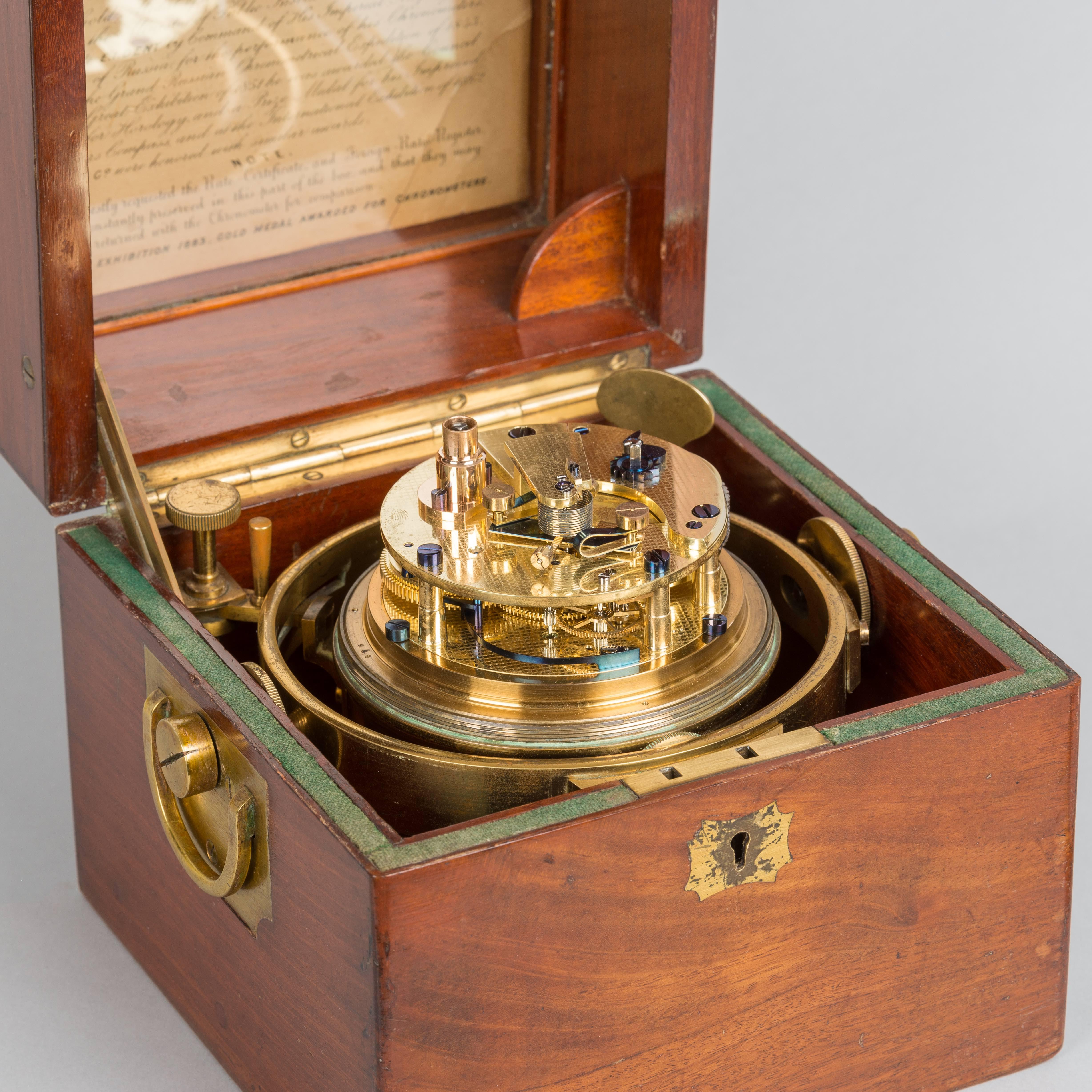 English Rare Mahogany Cased Two Day Marine Chronometer by Dent of London No.51958