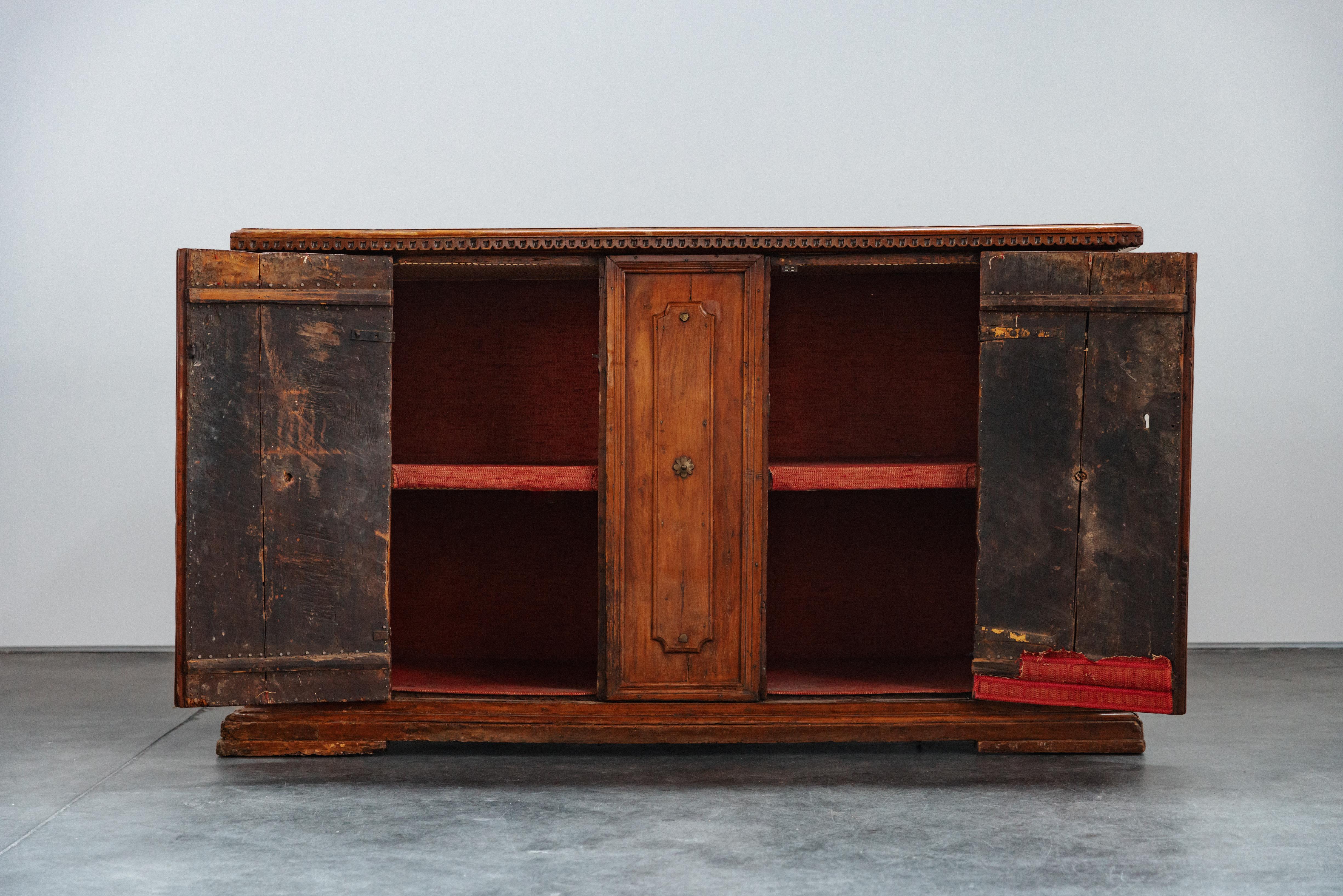 Mid-18th Century Rare Two Door Cabinet In Walnut From Italy, Circa 1750 For Sale