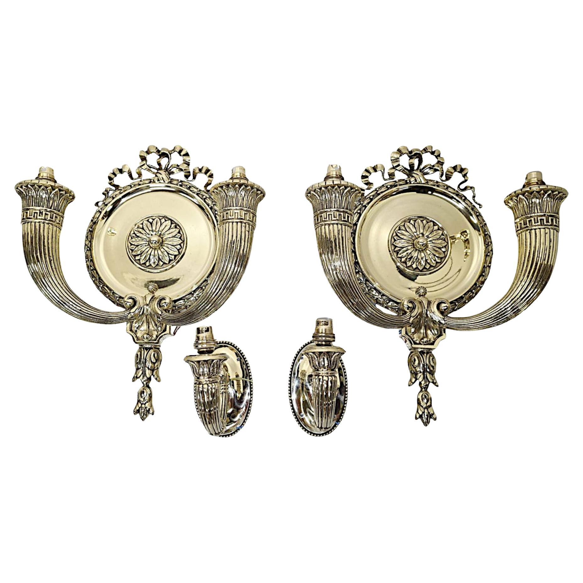 Rare Two Pairs of Early 20th Century Large and Small Brass Wall Lights For Sale