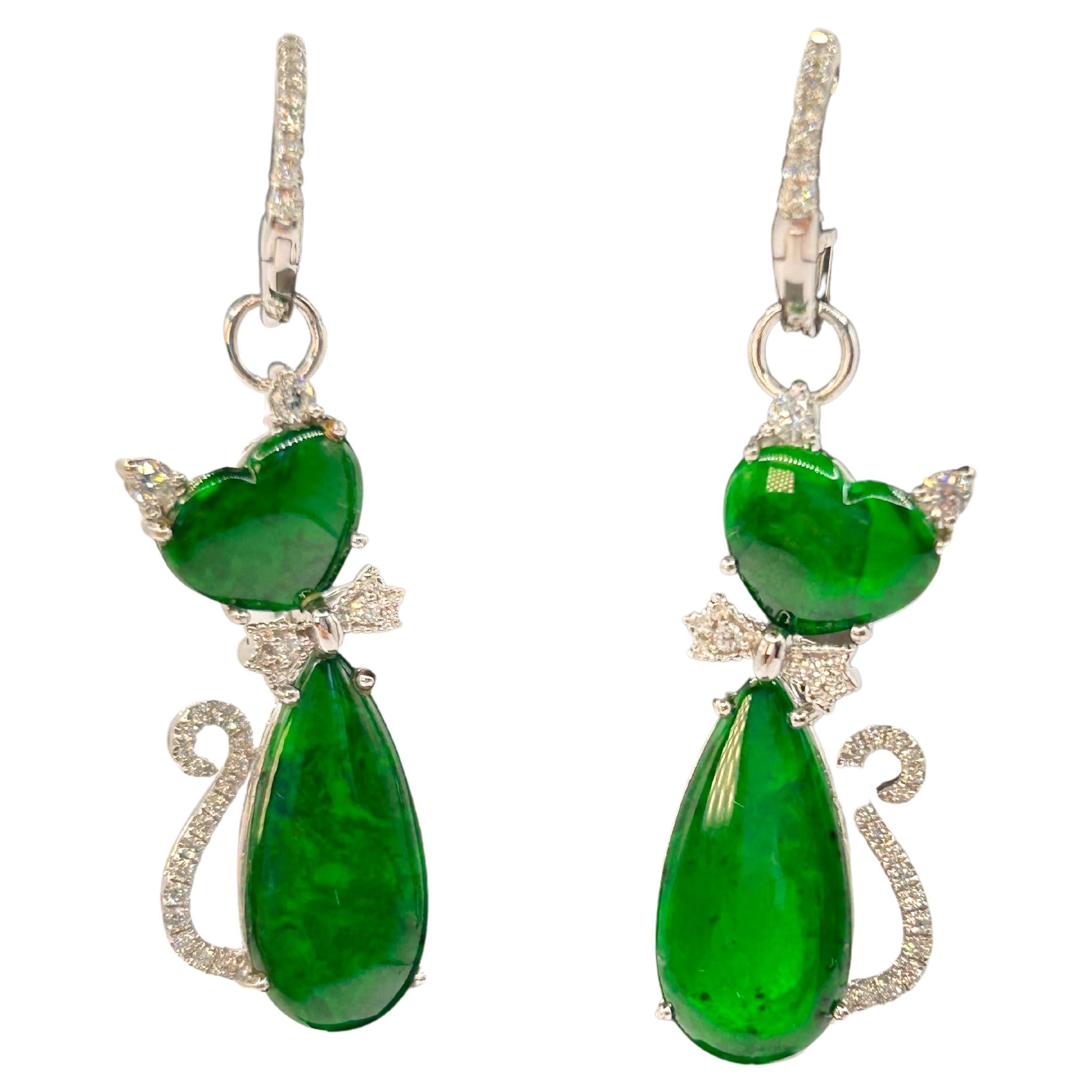 Rare Type "A" Jadeite and Diamond Pendant - Earrings