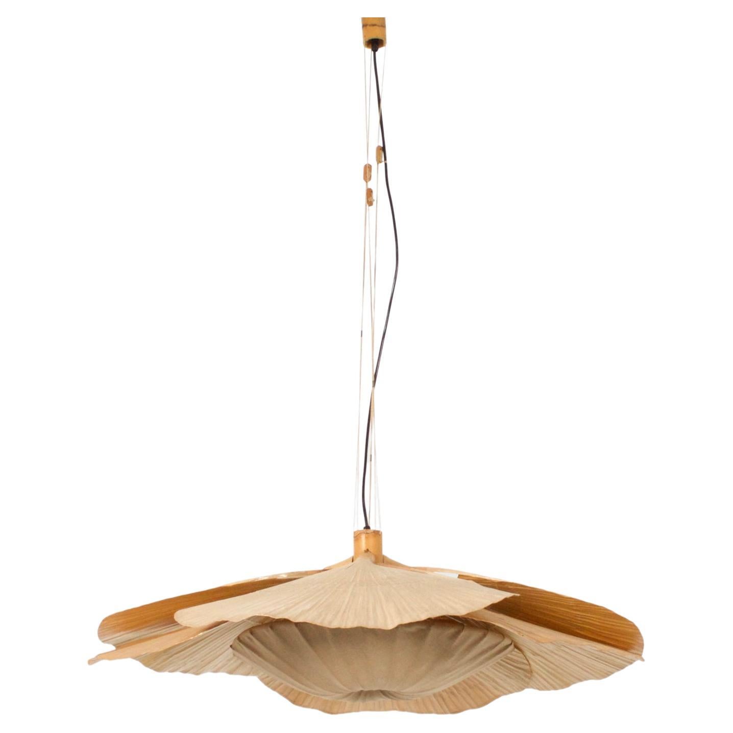 Rare Uchiwa Hana Chandelier by Ingo Maurer - Japanese Paper and Bamboo, 1970s en venta