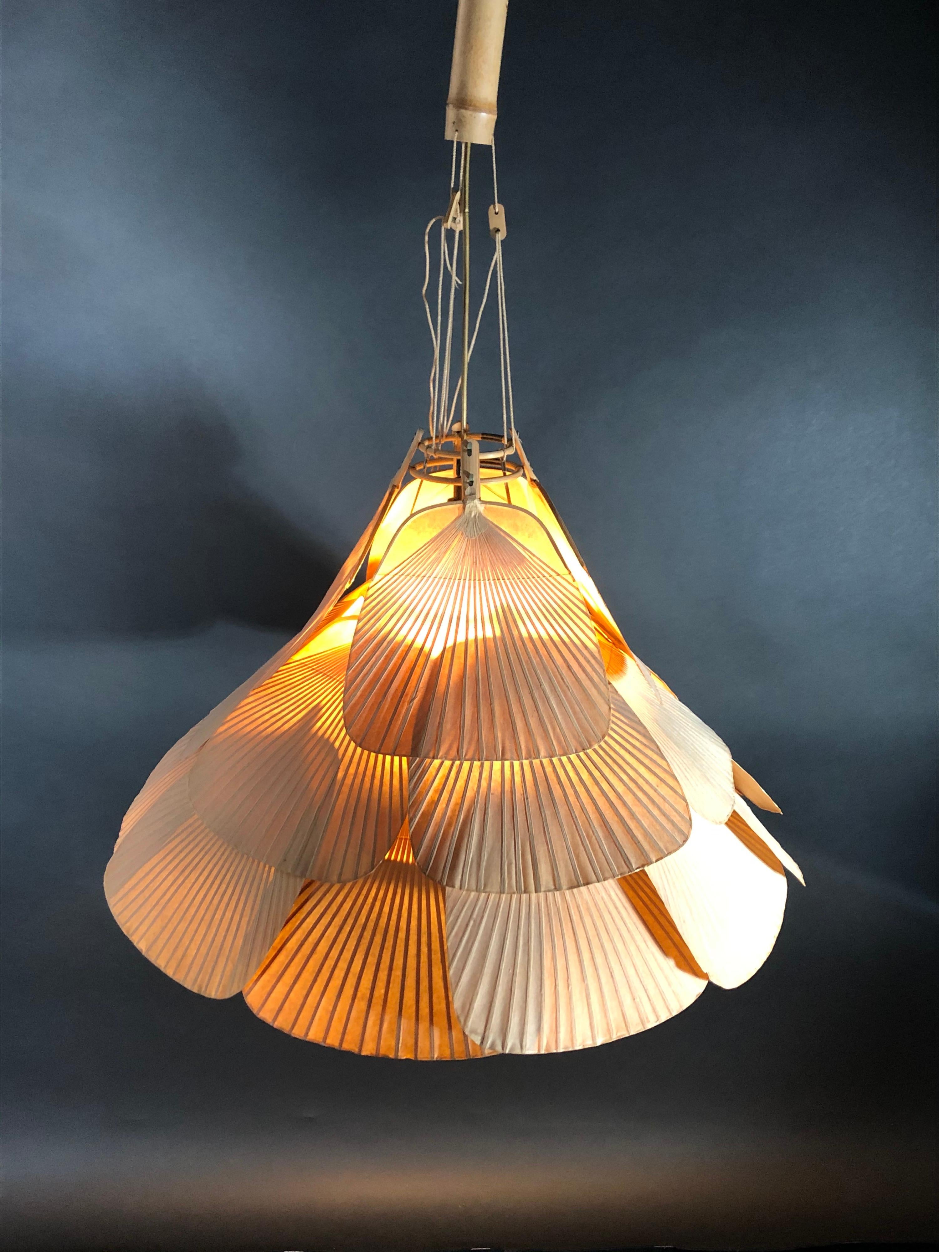 Bamboo Rare Uchiwa JU-YON Chandelier by Ingo Maurer, circa 1970s