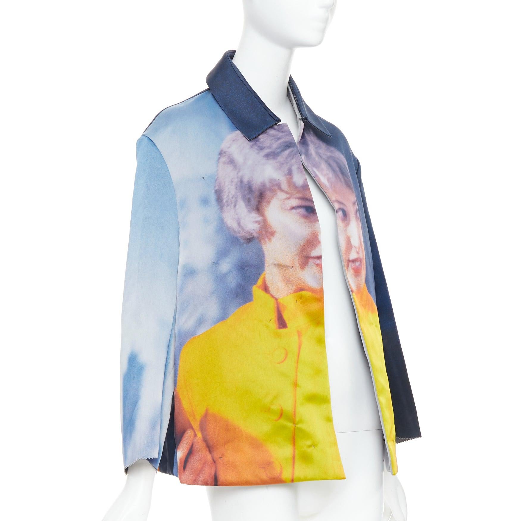 Beige rare UNDERCOVER Cindy Sherman print blue yellow polyester silk jacket JP2 M For Sale