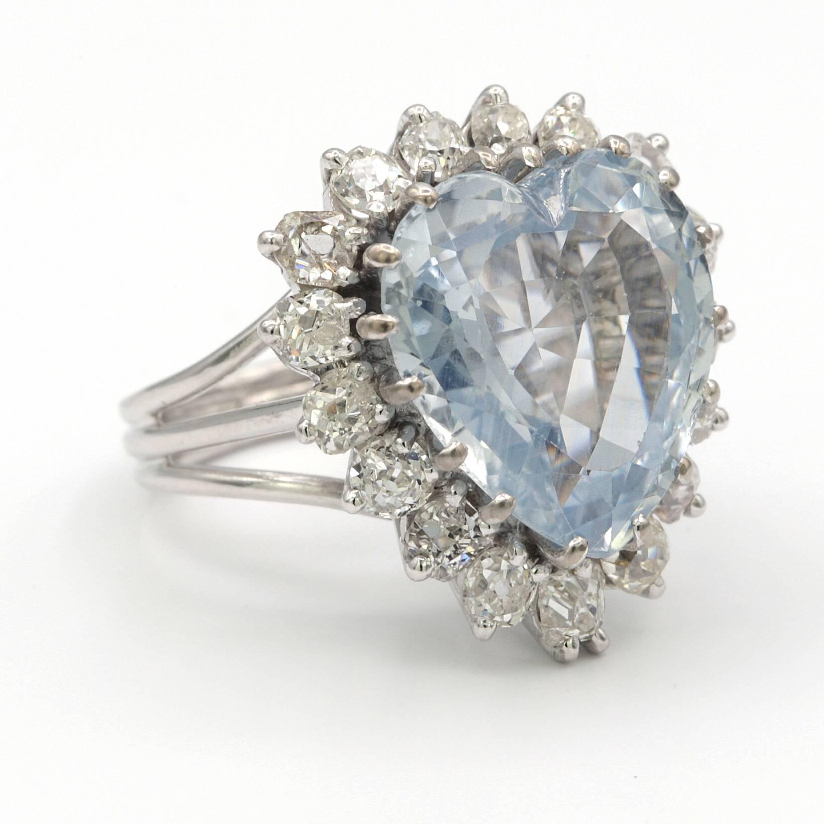 Art Deco Rare Unheated 11.91 Sapphire Diamond Ring Set in Platinum, AGL Certified For Sale