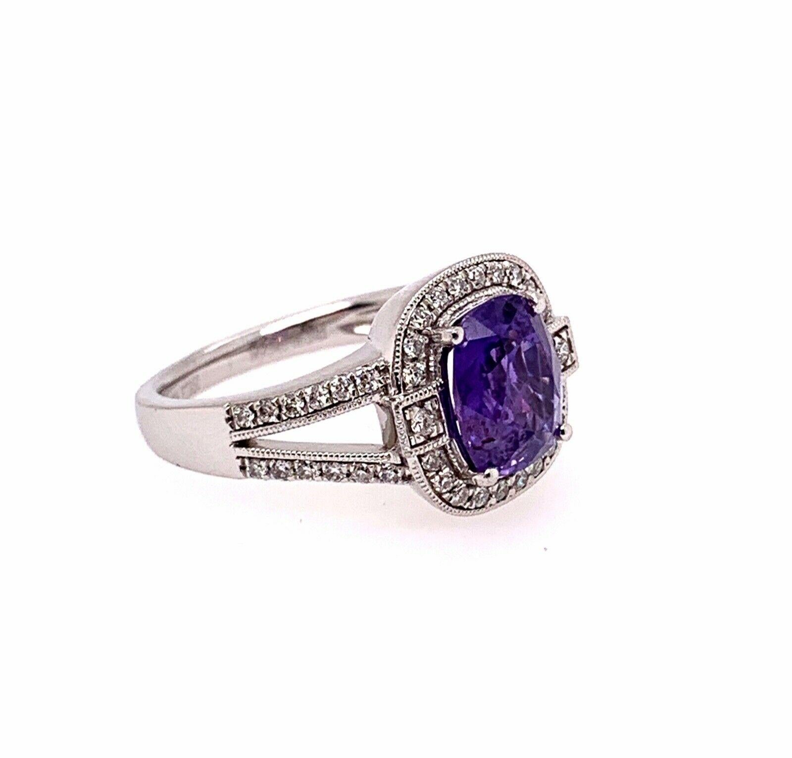 Rare Unheated Color Change Sapphire and Diamond 2.86 Carat Orianne Plat Ring GIA For Sale 2
