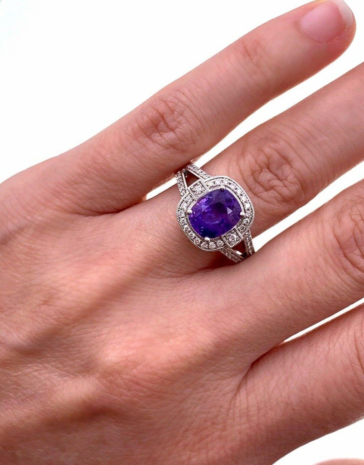Rare Unheated Color Change Sapphire and Diamond 2.86 Carat Orianne Plat Ring GIA In Excellent Condition In San Diego, CA