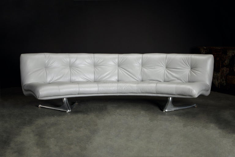 This extremely rare and highly sought-after collectors piece by Vladimir Kagan is his Model #U-522 'Unicorn' curved sofa by Vladimir Kagan Designs Inc. designed and produced circa 1963, shortly after Kagan separated from Hugo Dreyfuss of