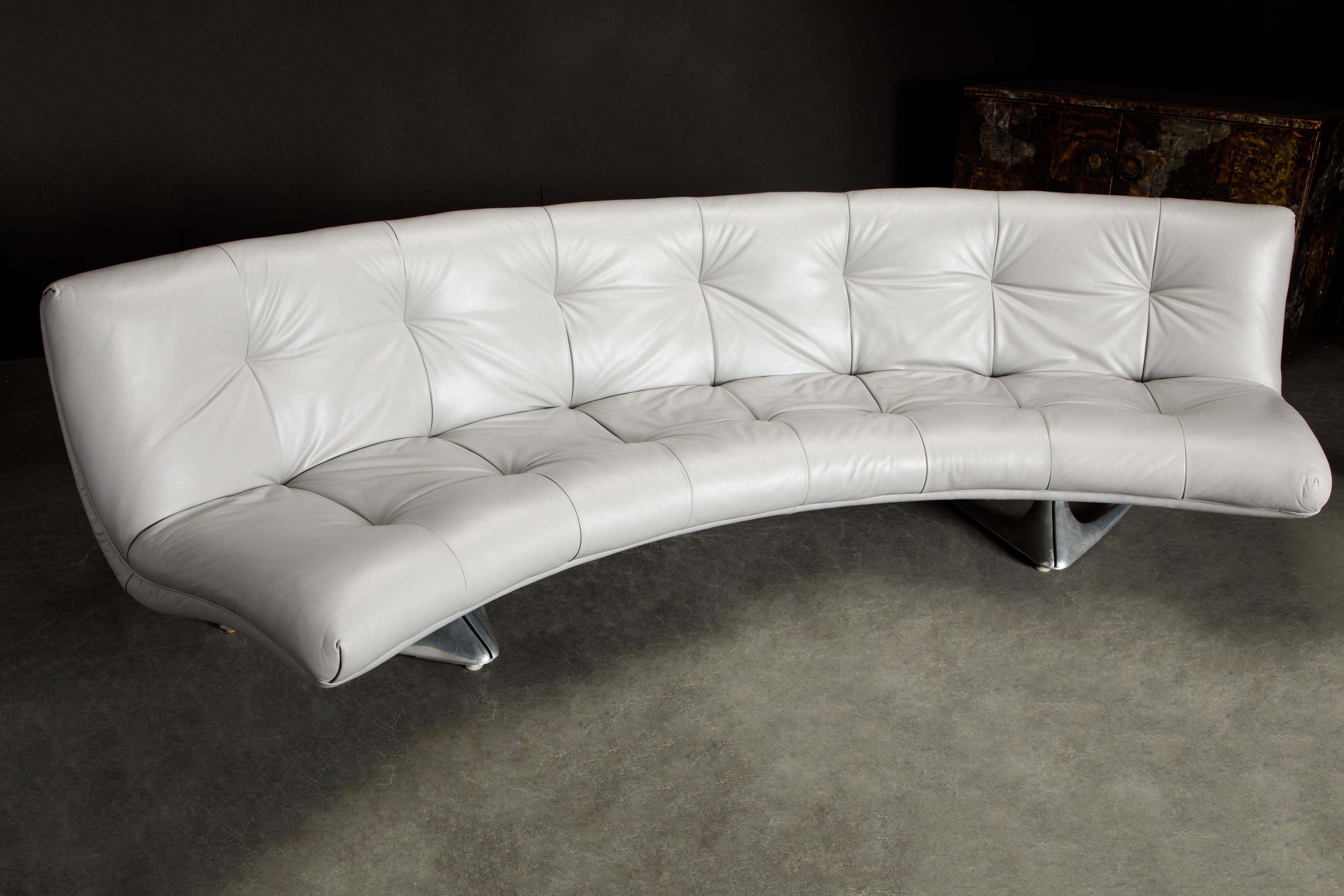 American Rare 'Unicorn' Leather and Aluminum Curved Sofa by Vladimir Kagan, c. 1963 For Sale