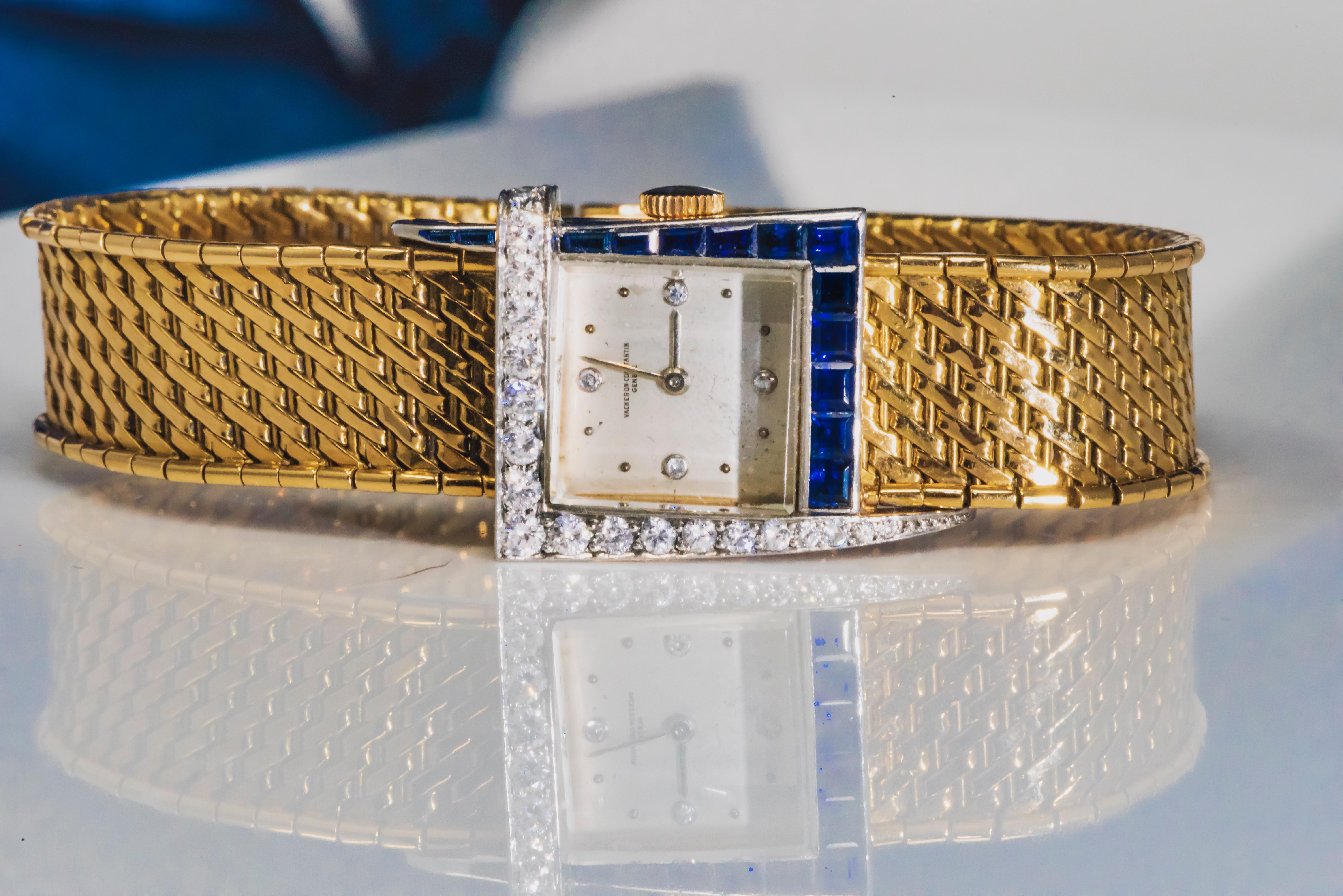 1960s 18Kt Vacheron Constantin Asymmetrical Sapphire Diamond Wristwatch 3