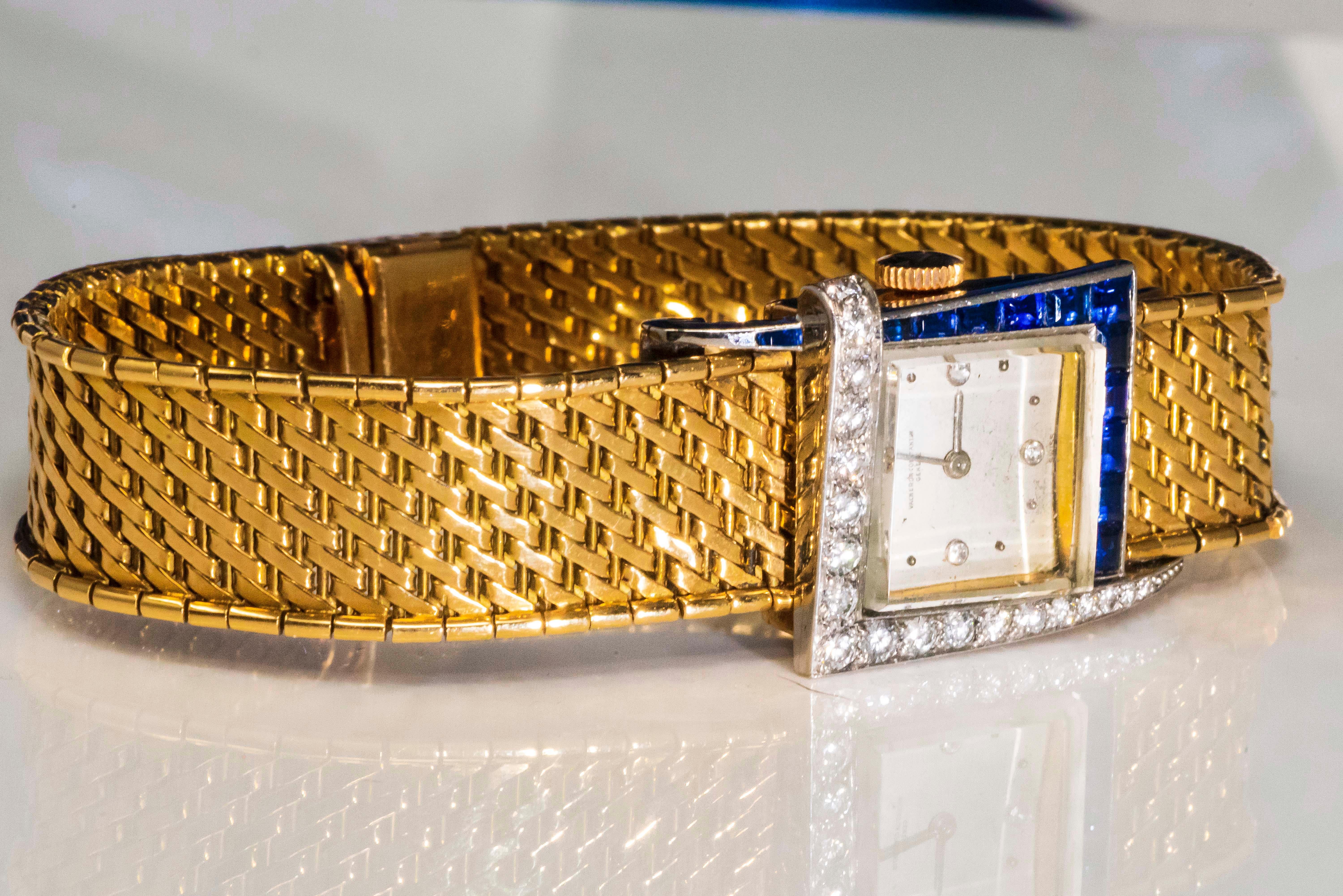 1960s 18Kt Vacheron Constantin Asymmetrical Sapphire Diamond Wristwatch 4