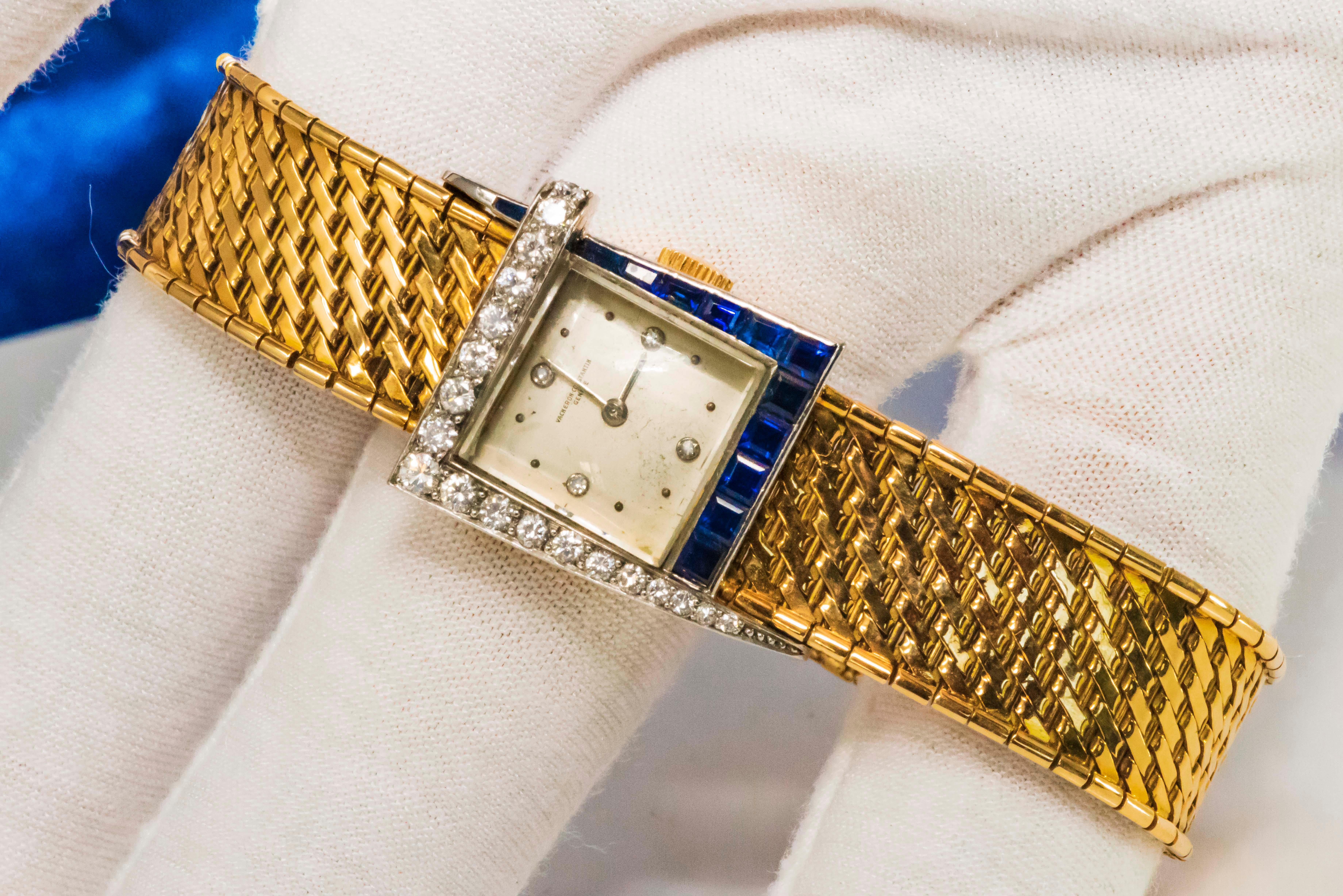 1960s 18Kt Vacheron Constantin Asymmetrical Sapphire Diamond Wristwatch 10