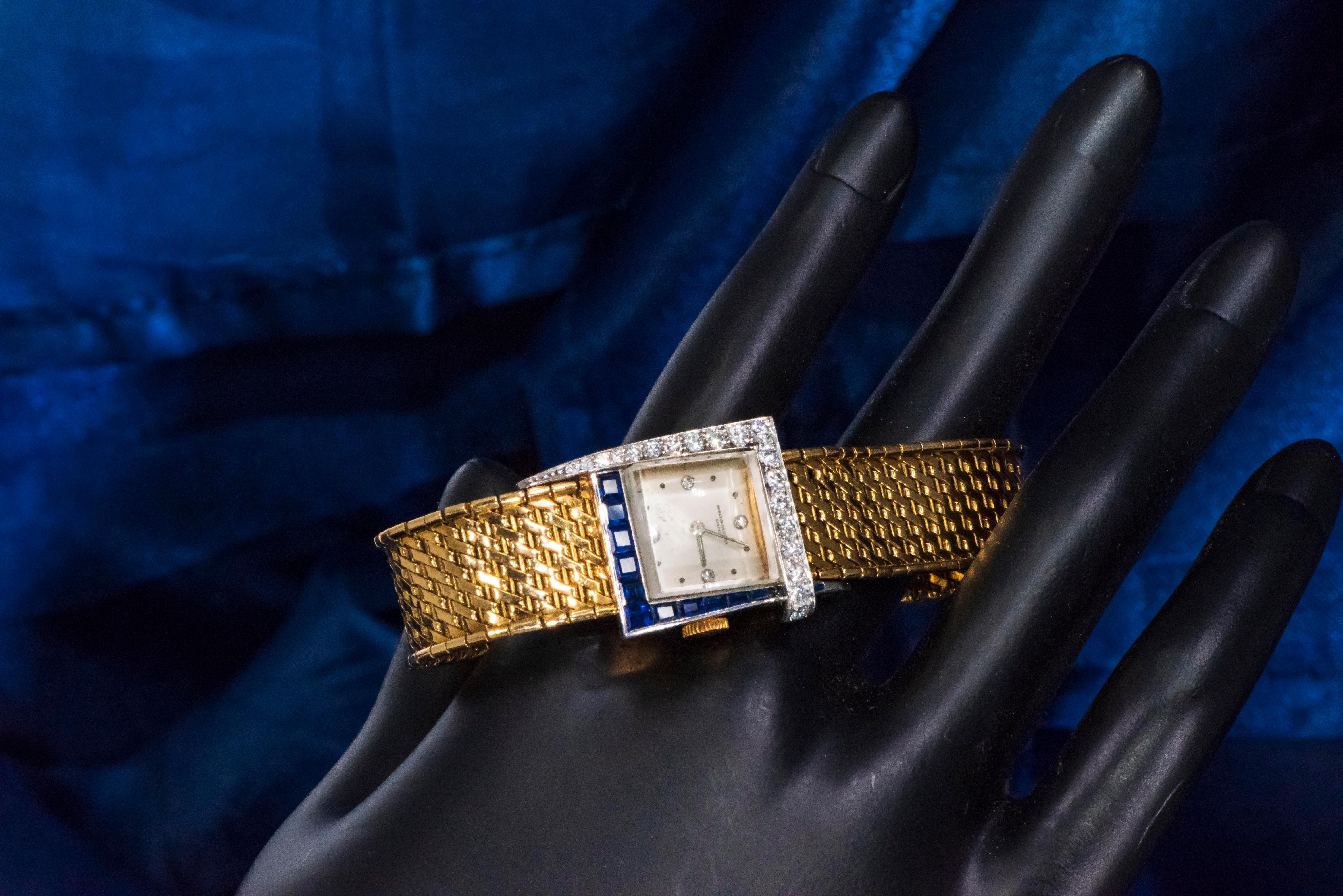 Retro 1960s 18Kt Vacheron Constantin Asymmetrical Sapphire Diamond Wristwatch