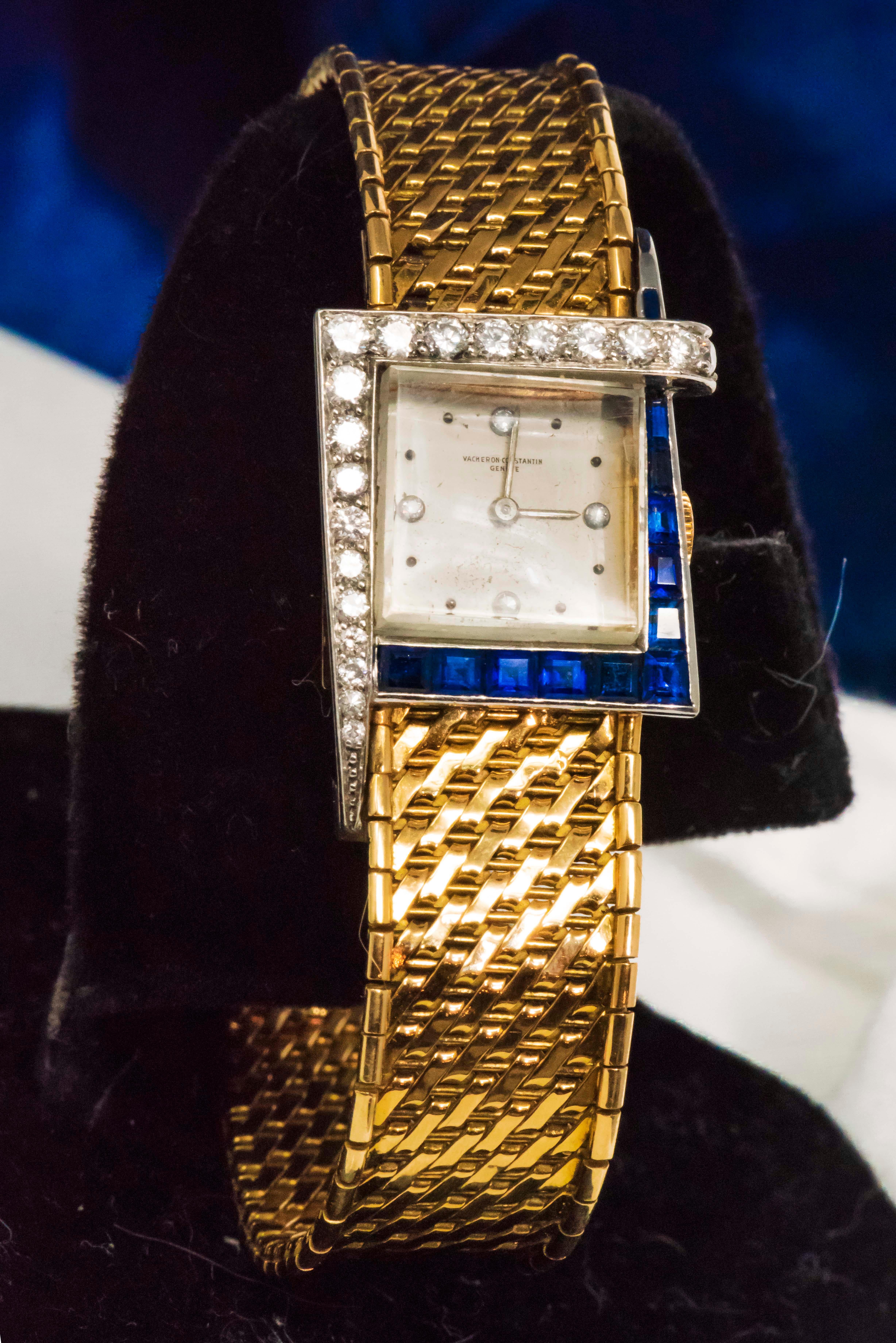 1960s 18Kt Vacheron Constantin Asymmetrical Sapphire Diamond Wristwatch 1