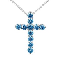 Rare Unique Blue Diamond White 14k Gold Necklace for Her