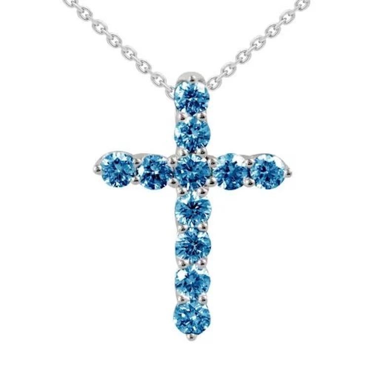 Baguette Cut Rare Unique Blue Diamond White 14k Gold Necklace for Her For Sale