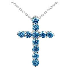 Rare Unique Blue Diamond White 14k Gold Necklace for Her