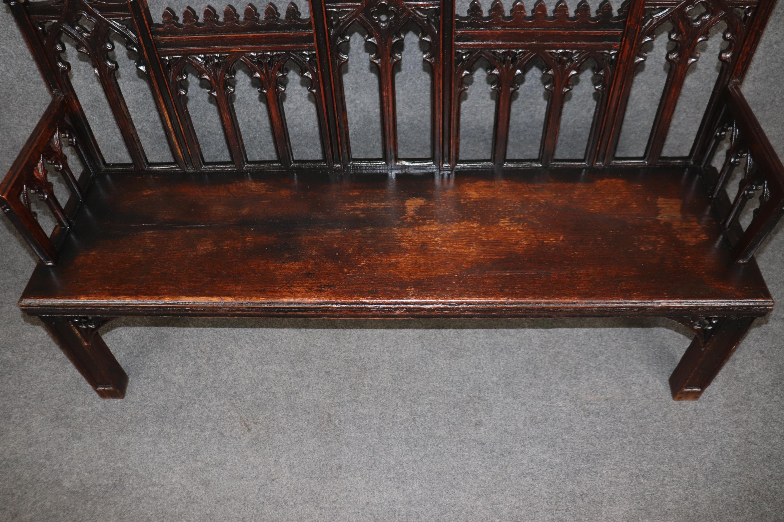 Rare Unique English Oak Gothic Victorian Settee Settle Bench Circa 1890 For Sale 6