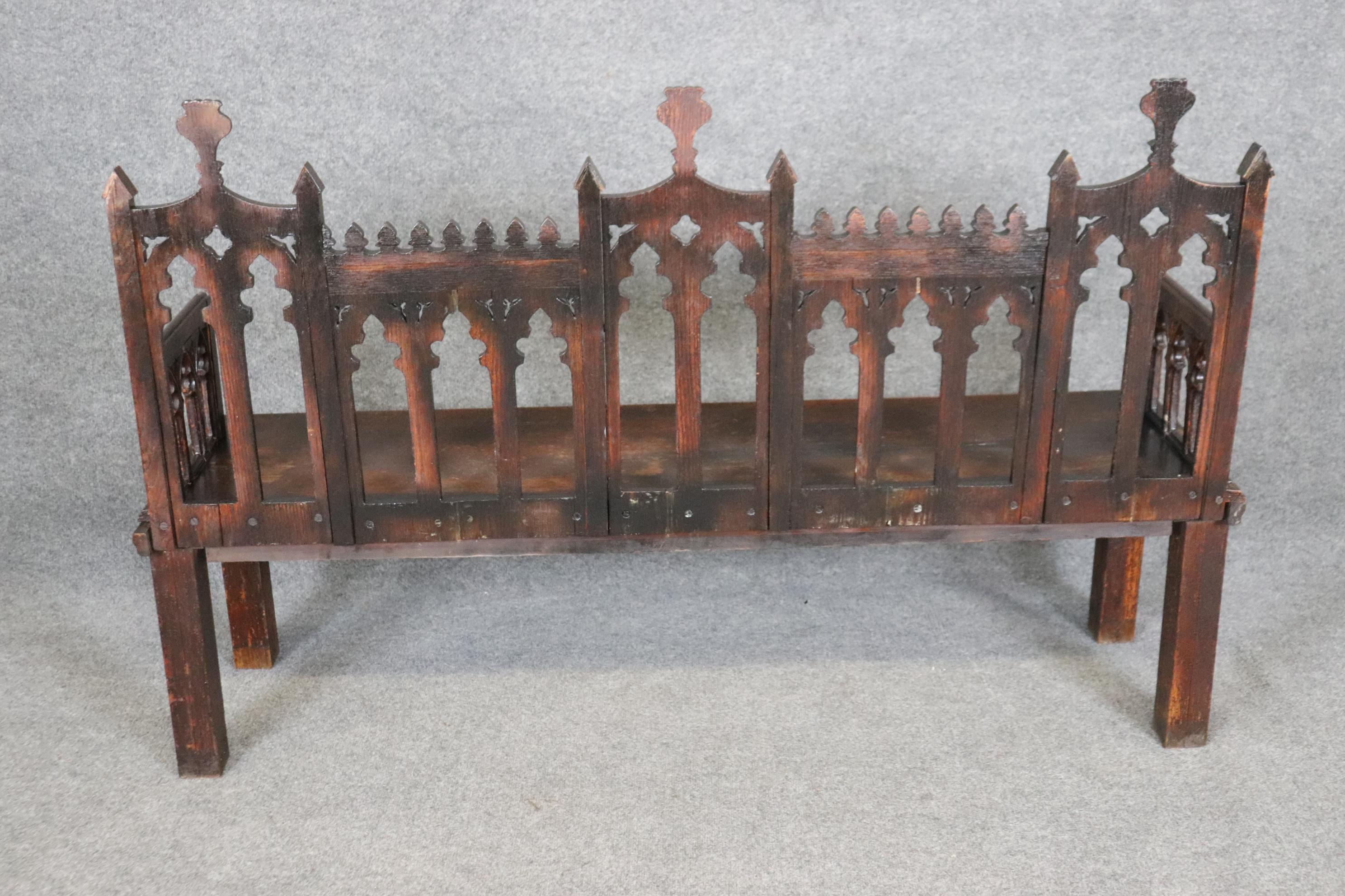 Late 19th Century Rare Unique English Oak Gothic Victorian Settee Settle Bench Circa 1890 For Sale