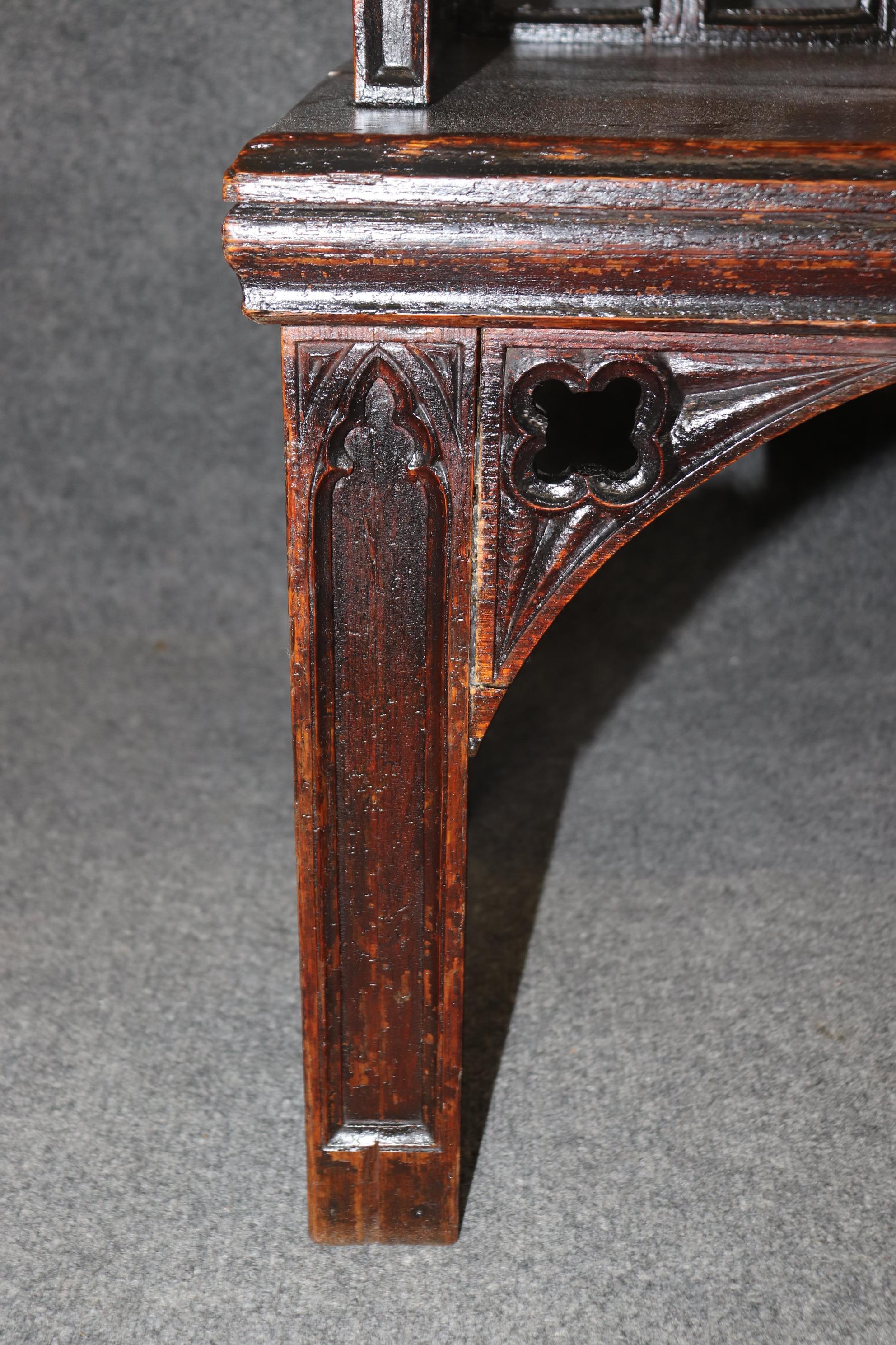 Rare Unique English Oak Gothic Victorian Settee Settle Bench Circa 1890 For Sale 5