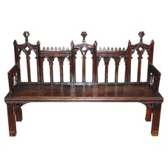 Used Rare Unique English Oak Gothic Victorian Settee Settle Bench Circa 1890