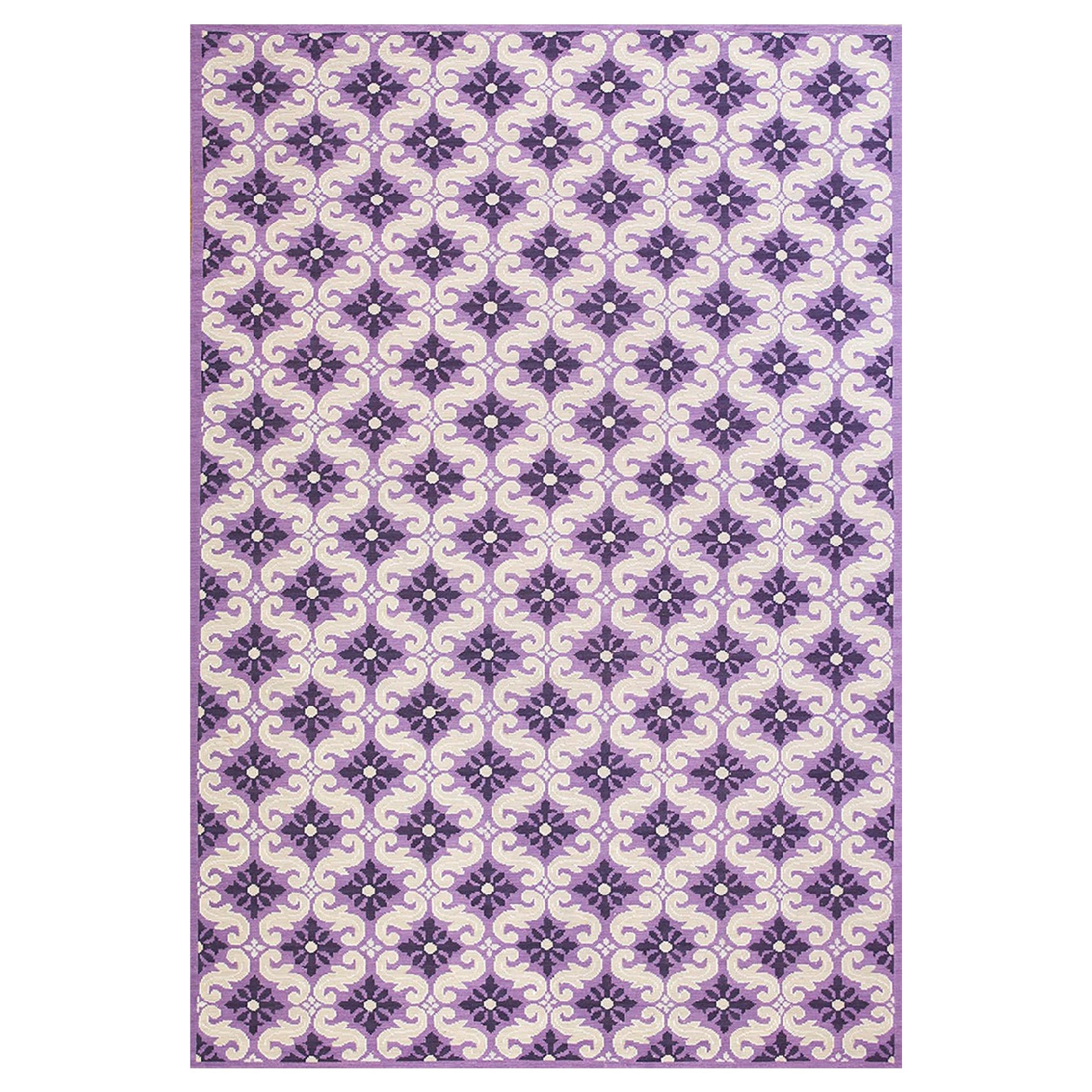 Rare 
Unique Geometric Pattern Contemporary Handwoven Needlepoint FlatWeave Rug For Sale