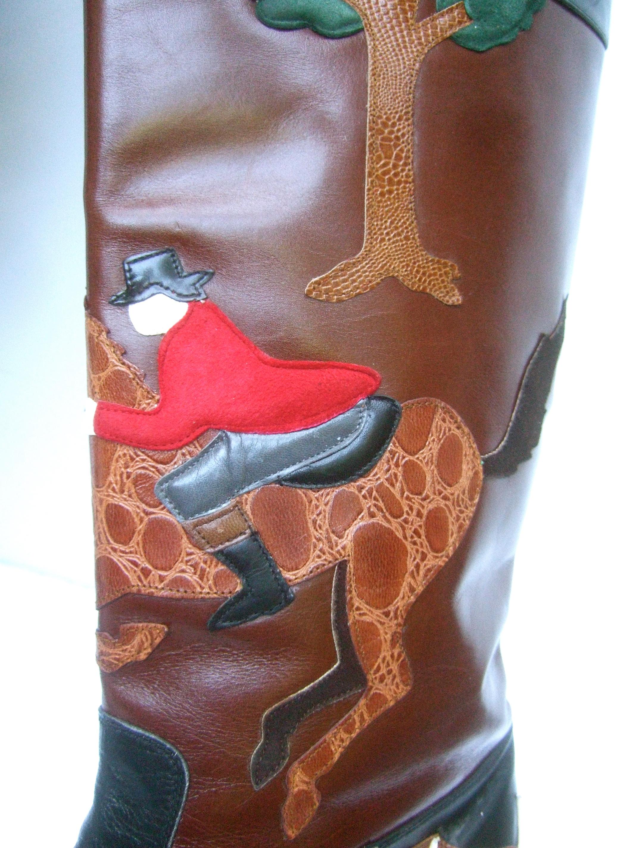 Rare Unique Hunt Scene Leather & Suede Appliqué Boots US Size 9 M c 1990 9