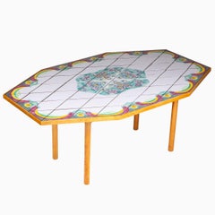 Raro tavolo ottagonale, pezzo unico, decorato a mano da Bjørn Wiinblad
