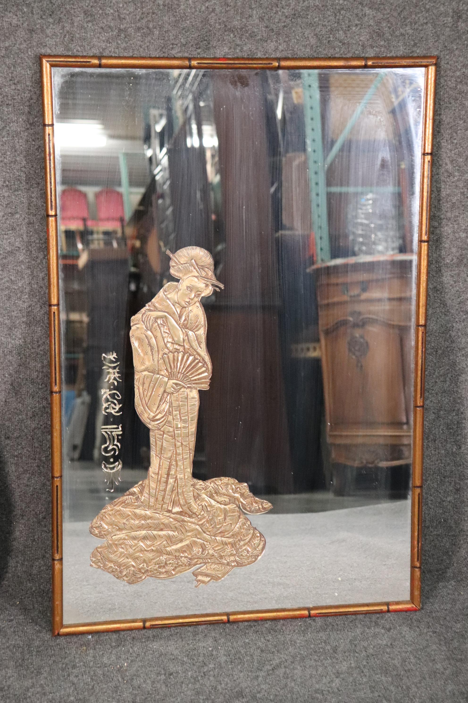 This is a fantastic pair of mirrors that are absolutely incredible. The etched signatures and the etched figures are all done in gold leaf and just beautifully done. The mirrors measure 37 tall x 25 wide x 1 inch thick