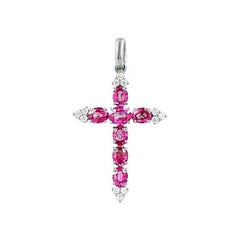 Rare Unique Ruby Diamond White 14k Gold Pendant for Her