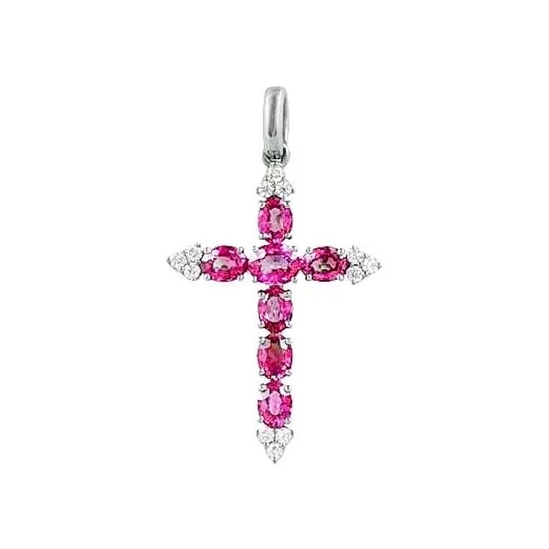 Baguette Cut Rare Unique Ruby Diamond White 14k Gold Pendant for Her For Sale