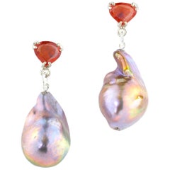 Rare Unique Songia Sapphires and Pearl Sterling Silver Stud Earrings