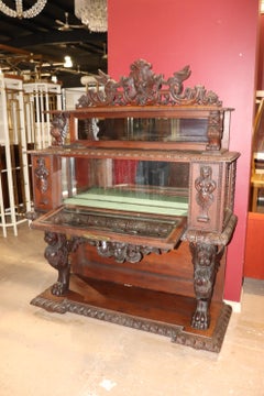 Rare Unique Walnut Luigi Frullini Attributed Vitrine Sideboard Winged Griffins