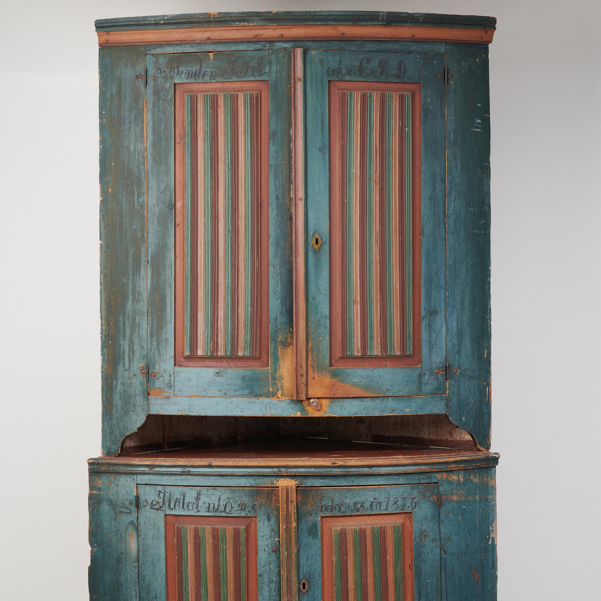 19th Century Rare Untouched Antique Swedish Gustavian Corner Cabinet  For Sale