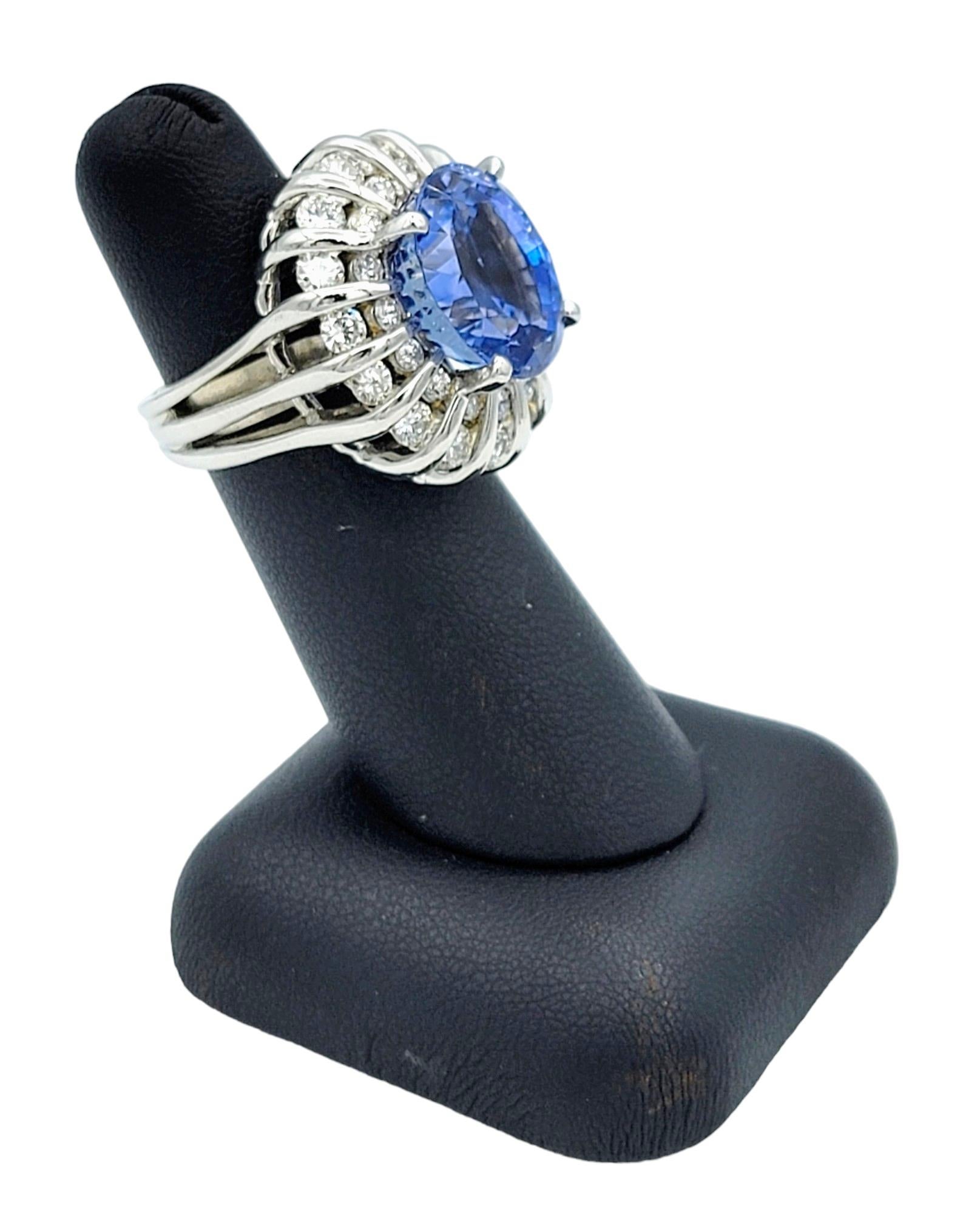 Rare Untreated 16.27 Carat Oval Cut Ceylon Sapphire and Double Diamond Halo Ring For Sale 5