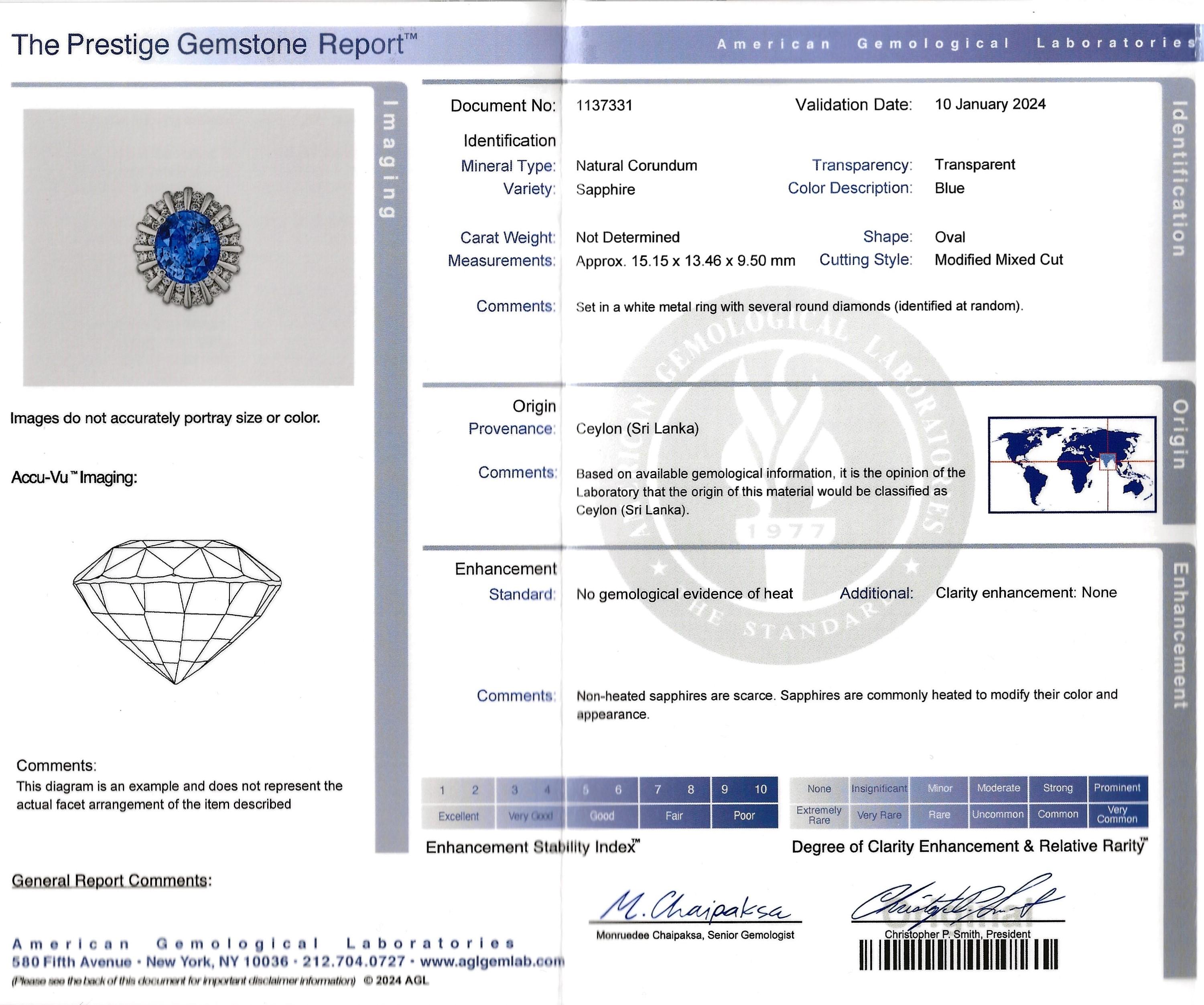 Rare Untreated 16.27 Carat Oval Cut Ceylon Sapphire and Double Diamond Halo Ring For Sale 9