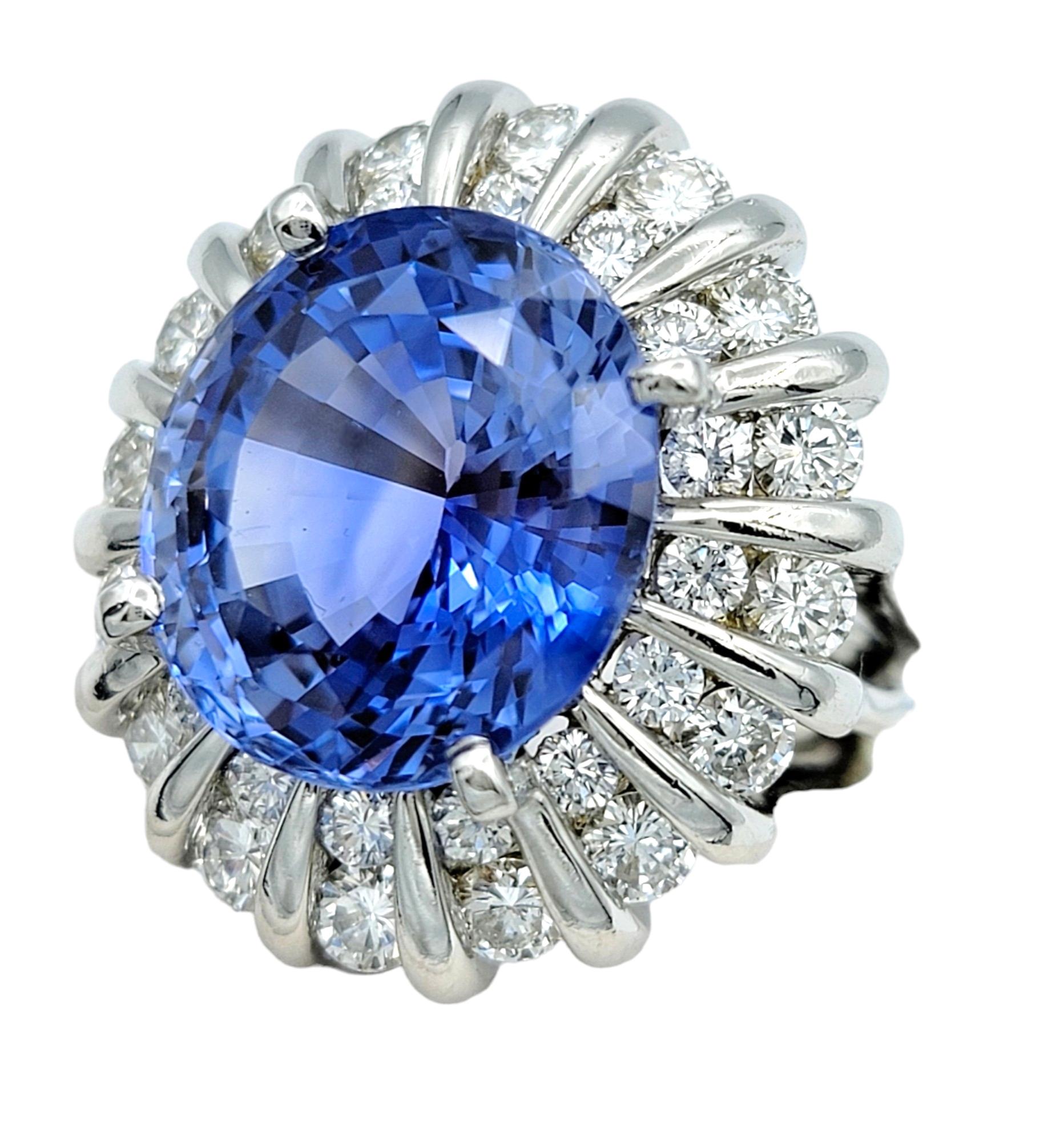 Rare Untreated 16.27 Carat Oval Cut Ceylon Sapphire and Double Diamond Halo Ring In Good Condition For Sale In Scottsdale, AZ