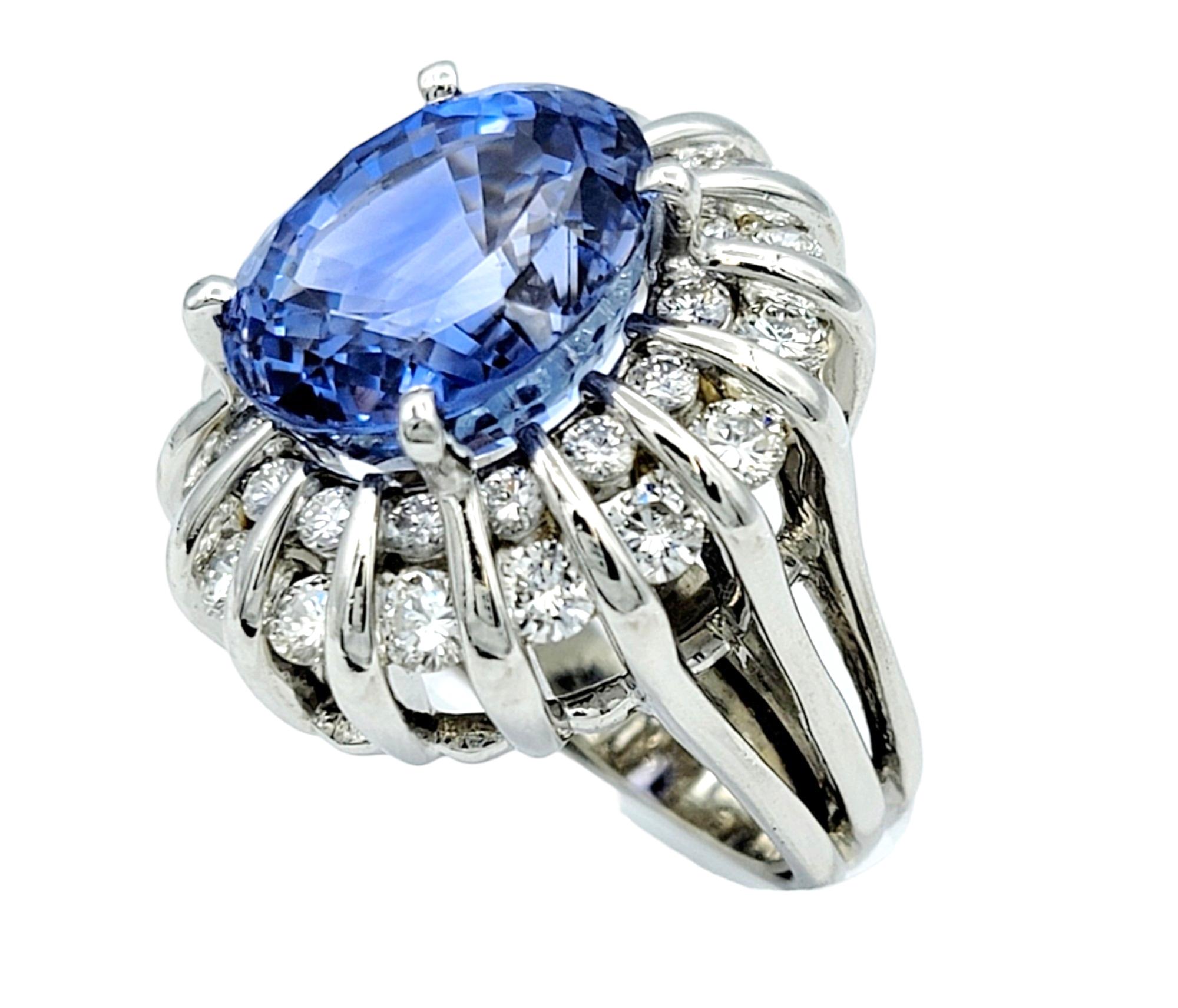 Women's Rare Untreated 16.27 Carat Oval Cut Ceylon Sapphire and Double Diamond Halo Ring For Sale
