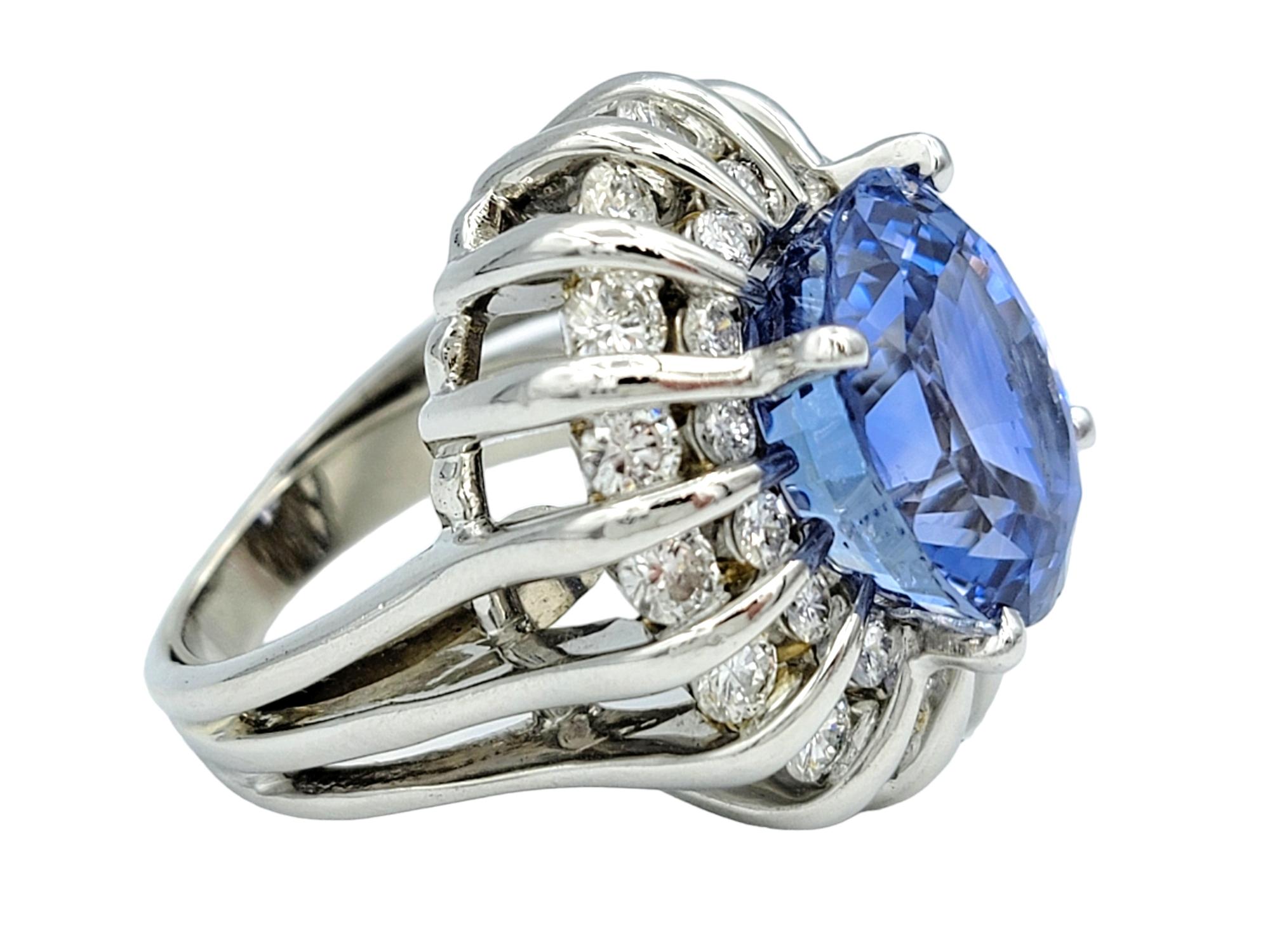 Rare Untreated 16.27 Carat Oval Cut Ceylon Sapphire and Double Diamond Halo Ring For Sale 1
