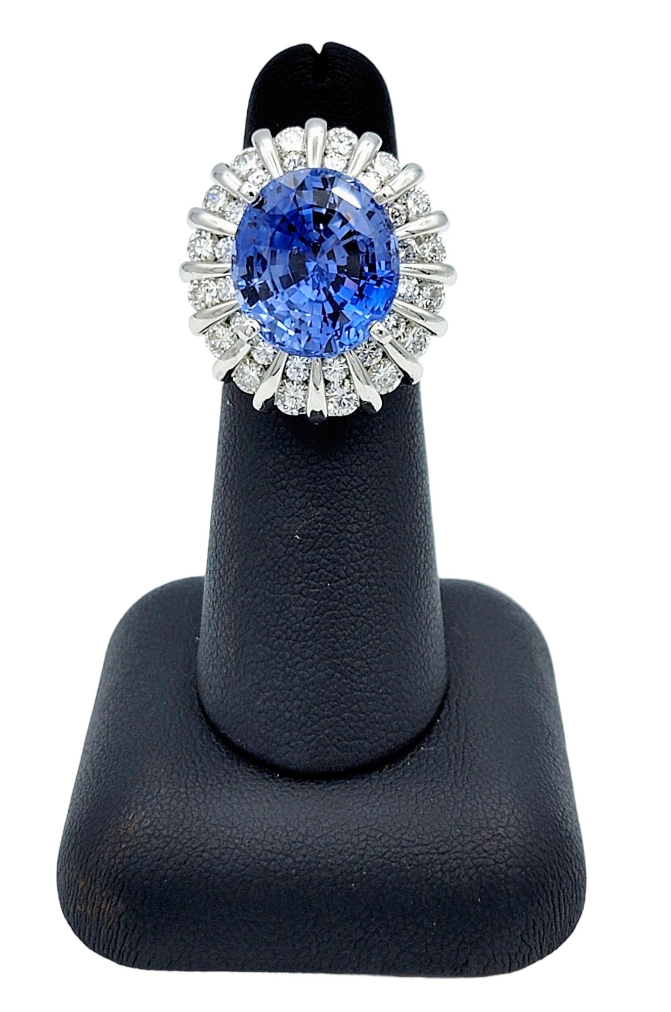 Rare Untreated 16.27 Carat Oval Cut Ceylon Sapphire and Double Diamond Halo Ring For Sale 4