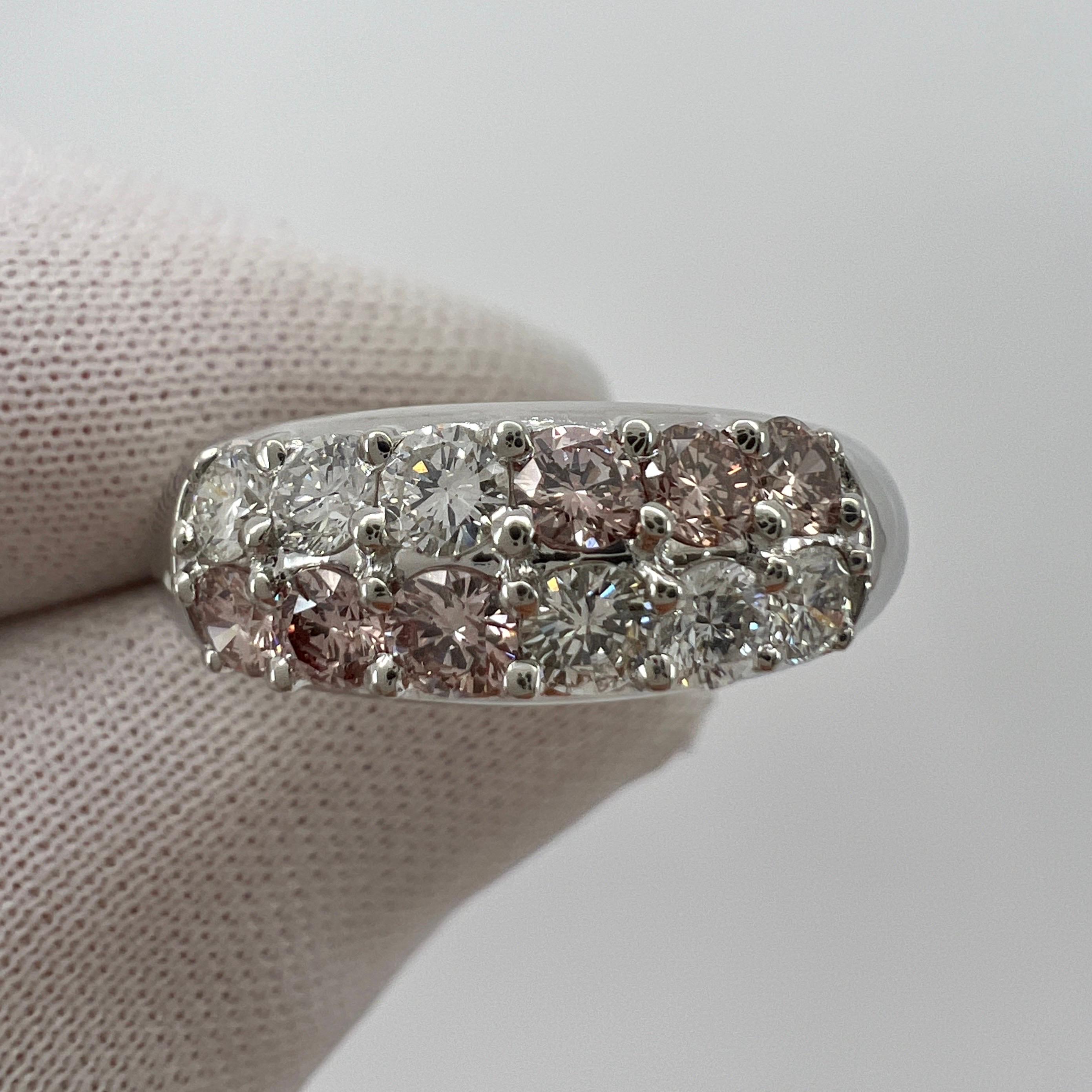 Rare Untreated Fancy Pink & White Diamond Round Cut Platinum Eternity Band Ring In New Condition For Sale In Birmingham, GB