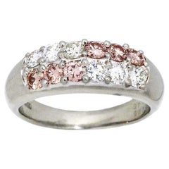 Rare Untreated Fancy Pink & White Diamond Round Cut Platinum Ring