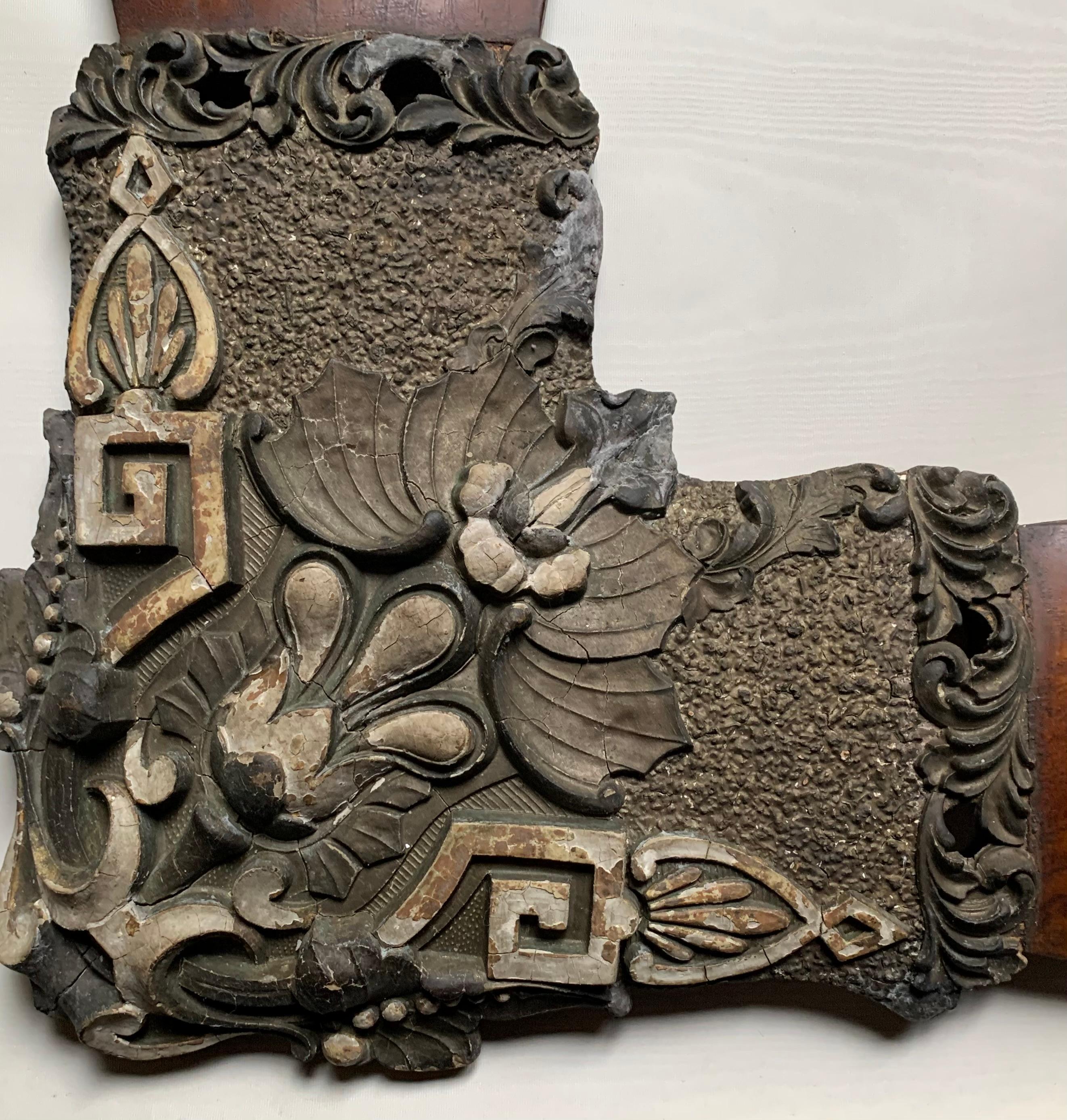 Rare Unusual Antique Art Nouveau Arts and Crafts Figured Oak Parcel Gilt Mirror For Sale 2