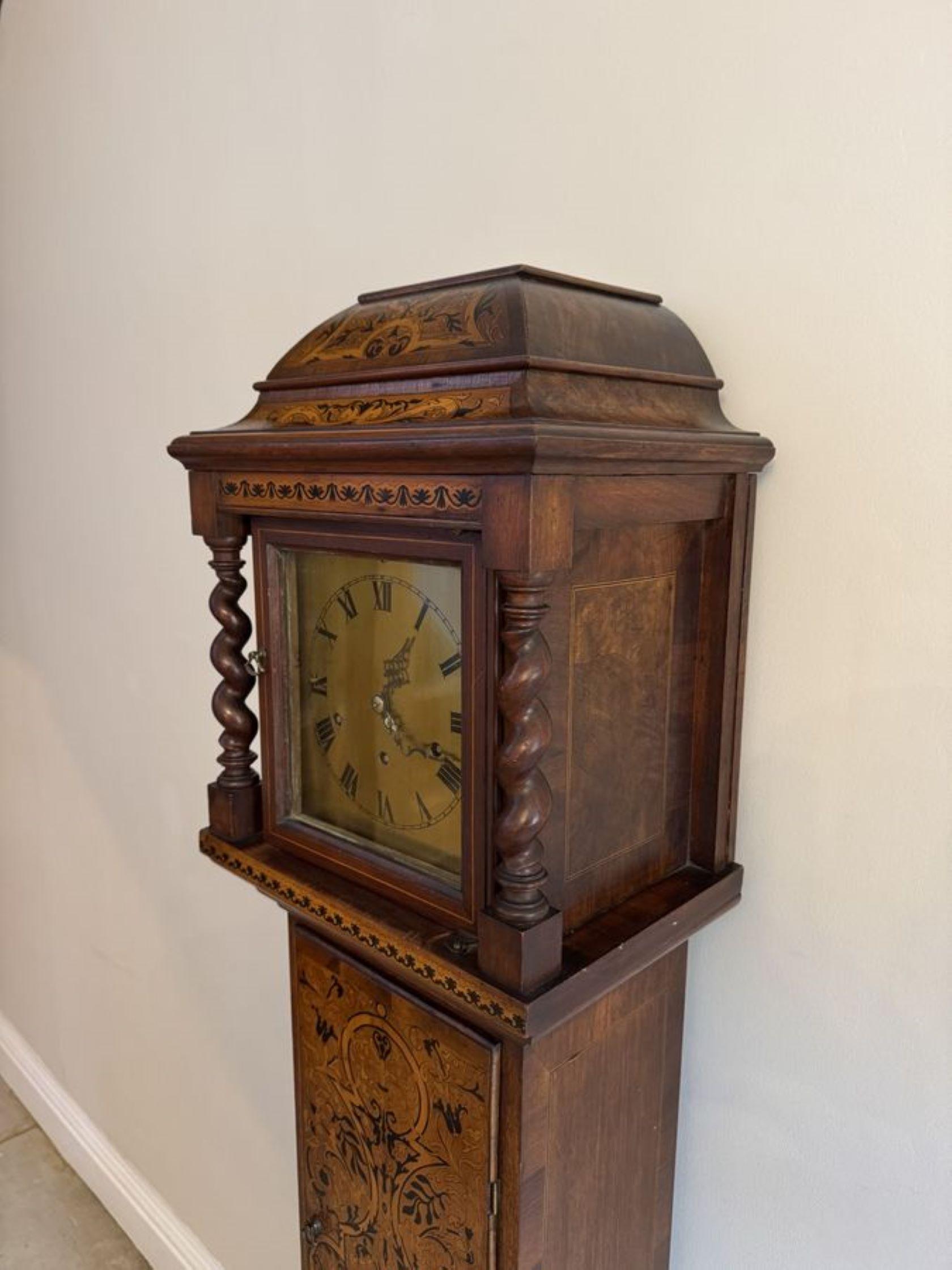 Inlay Rare unusual antique Edwardian musical quality inlaid marquetry grandmother cloc For Sale