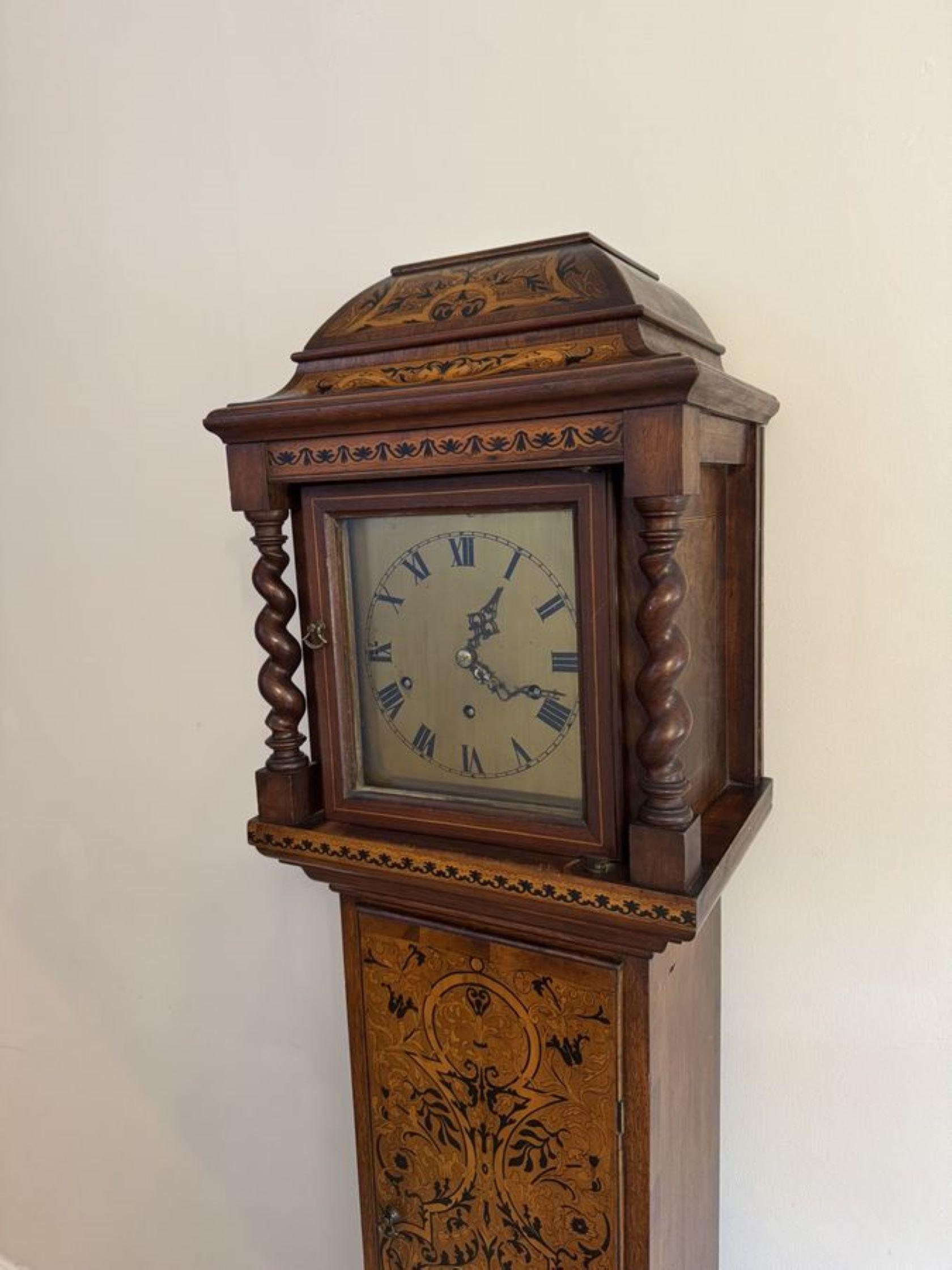 Brass Rare unusual antique Edwardian musical quality inlaid marquetry grandmother cloc For Sale