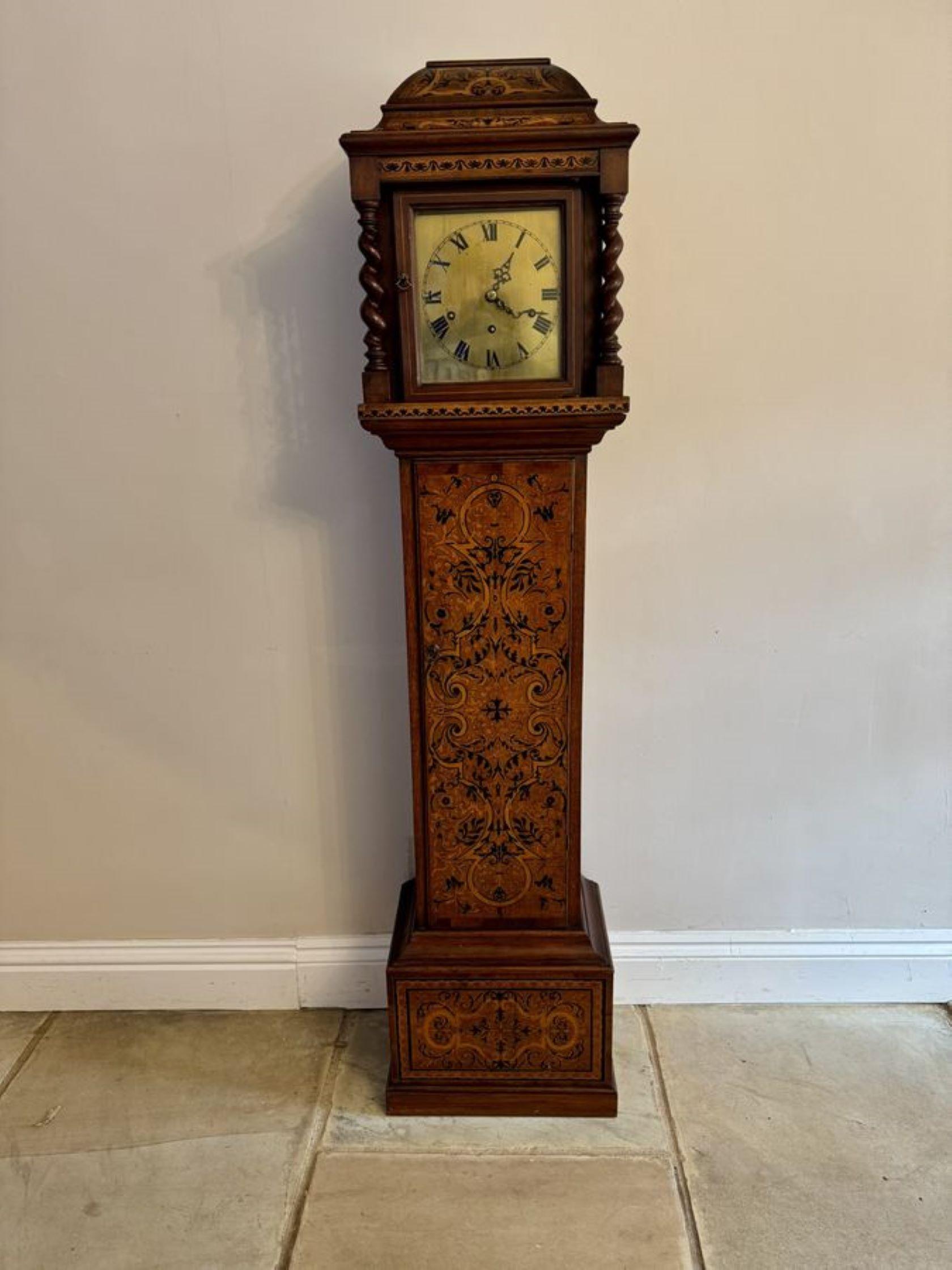 Rare unusual antique Edwardian musical quality inlaid marquetry grandmother cloc For Sale 1
