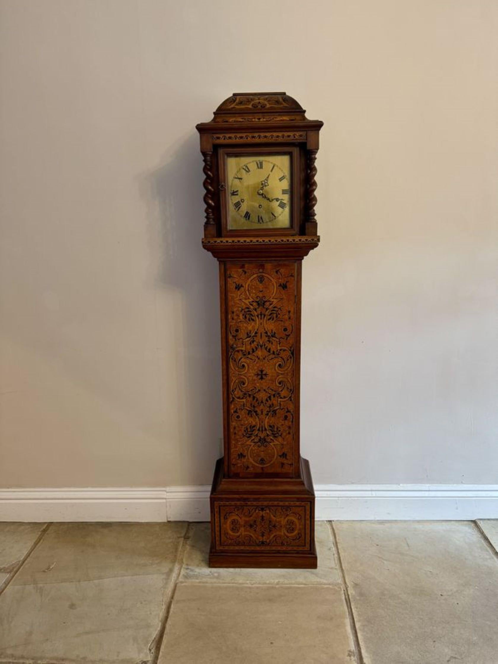 Rare unusual antique Edwardian musical quality inlaid marquetry grandmother cloc For Sale 2